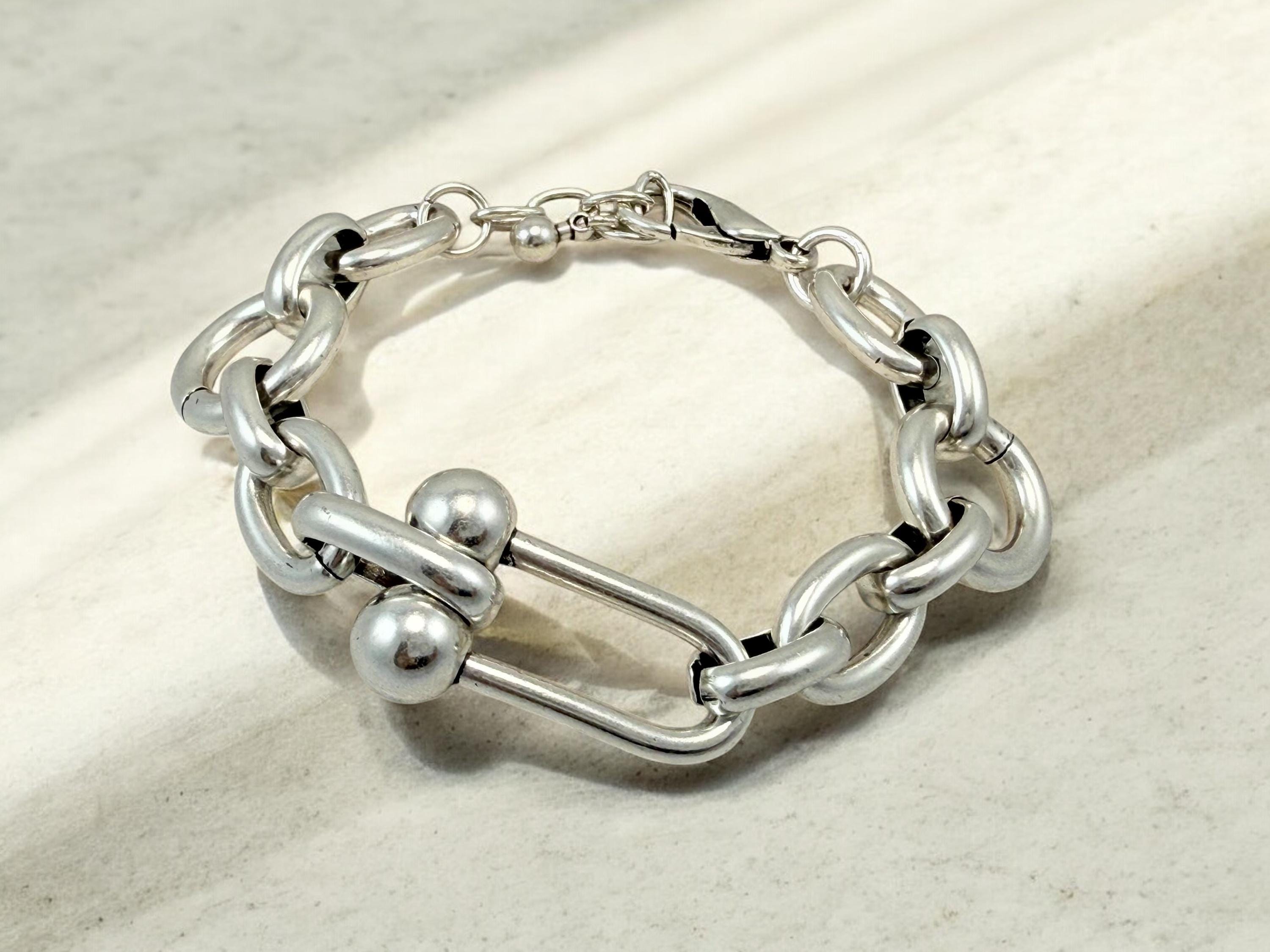 Chunky silver bracelet, bold link bracelet, thick chain bracelet, statement boho bracelet, uno de 50 style, bracelet, women birthday gift