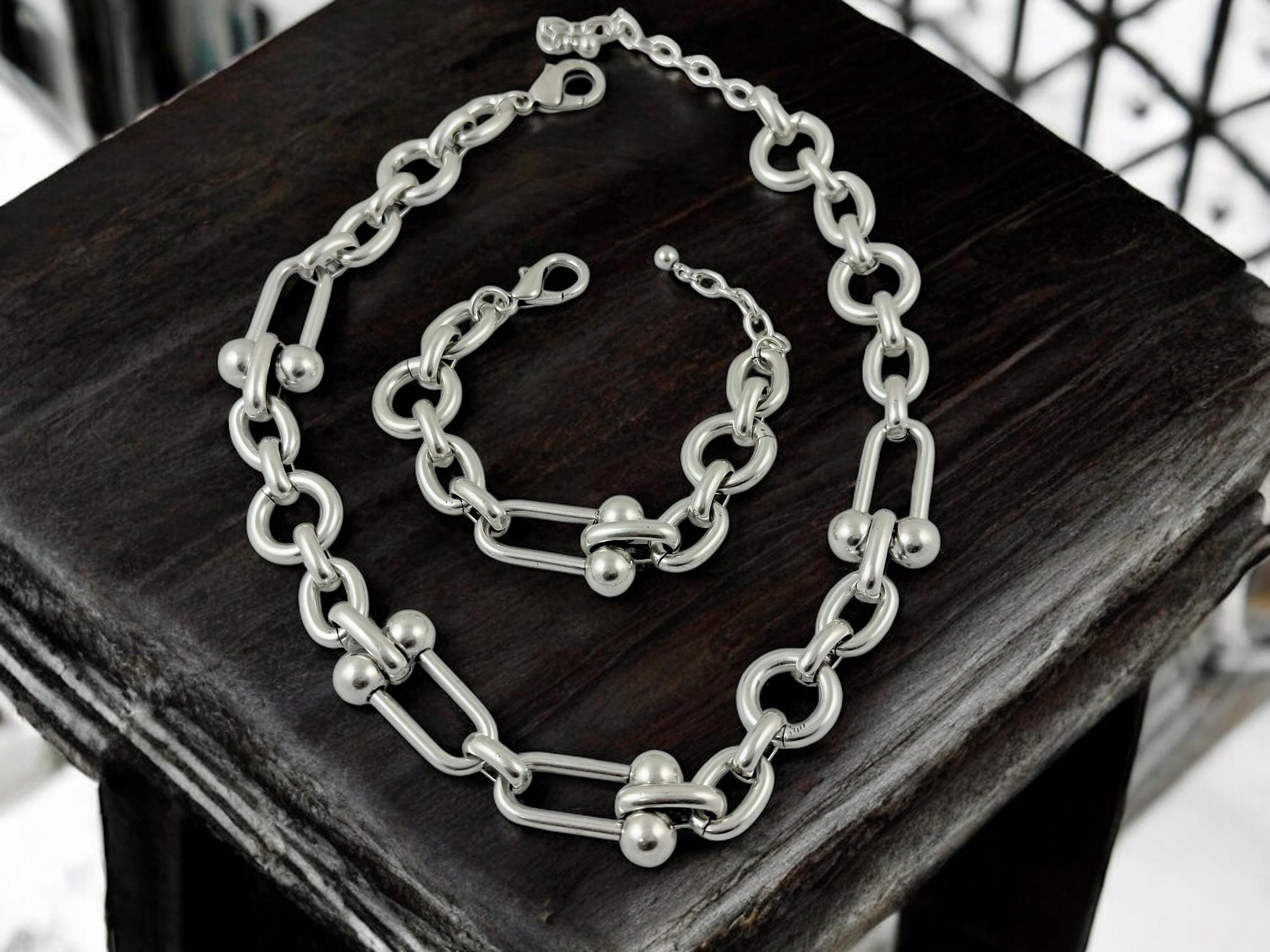 Chunky silver bracelet, bold link bracelet, thick chain bracelet, statement boho bracelet, uno de 50 style, bracelet, women birthday gift
