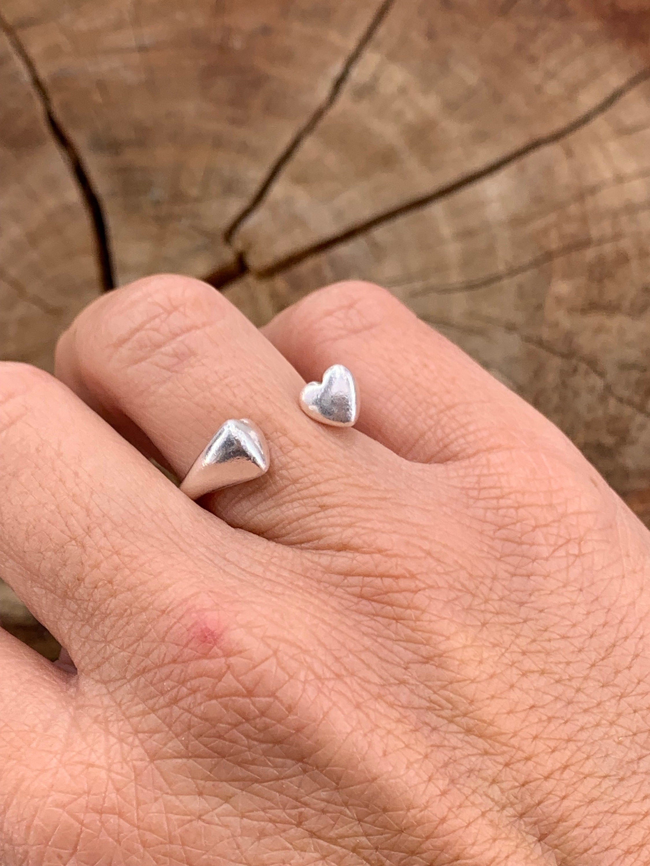 Hearts silver open ring, chunky ring, statement silver ring, open band ring, heart ring, , gift for girlfriend, cuff ring,
