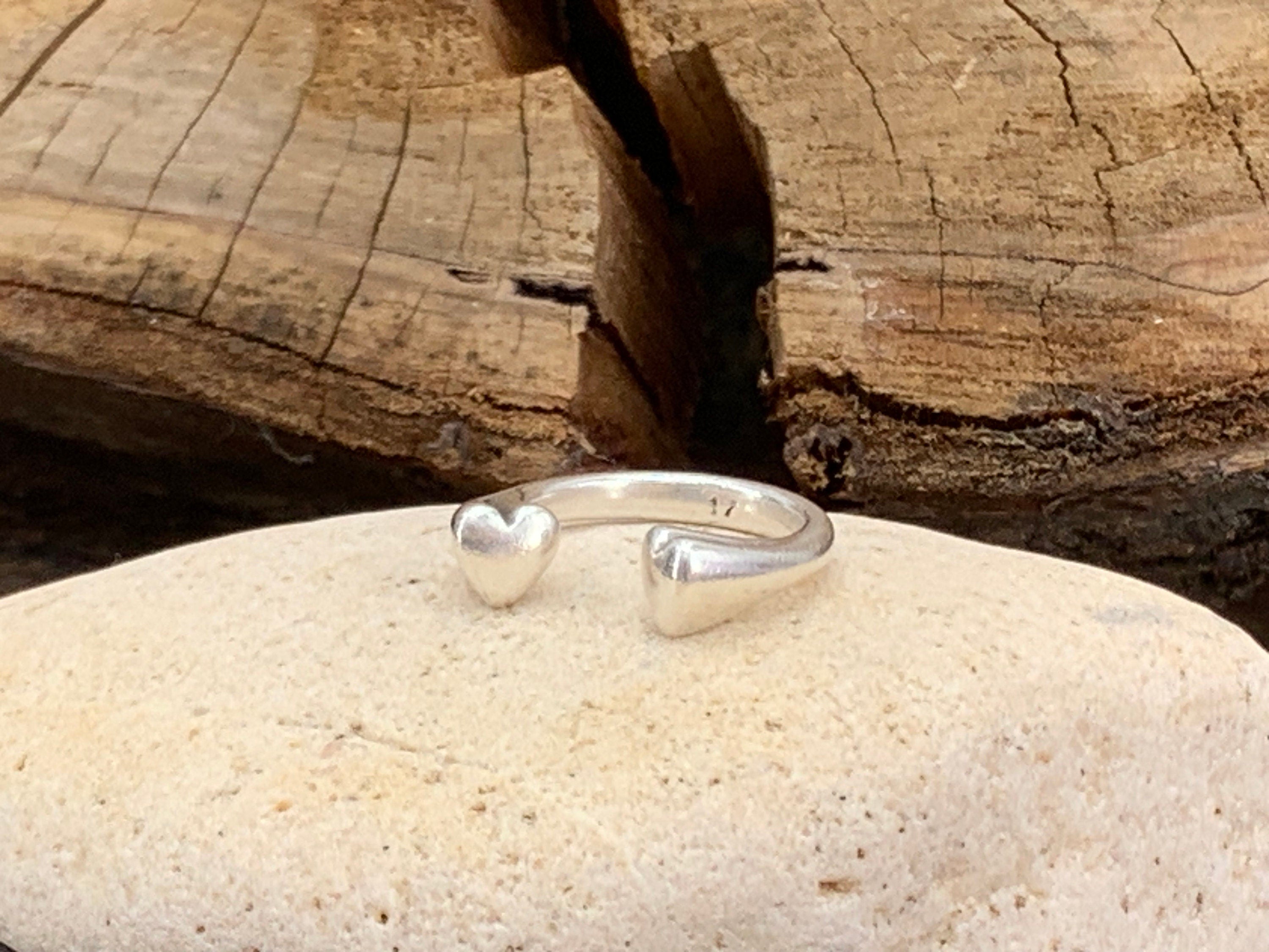 Hearts silver open ring, chunky ring, statement silver ring, open band ring, heart ring, , gift for girlfriend, cuff ring,