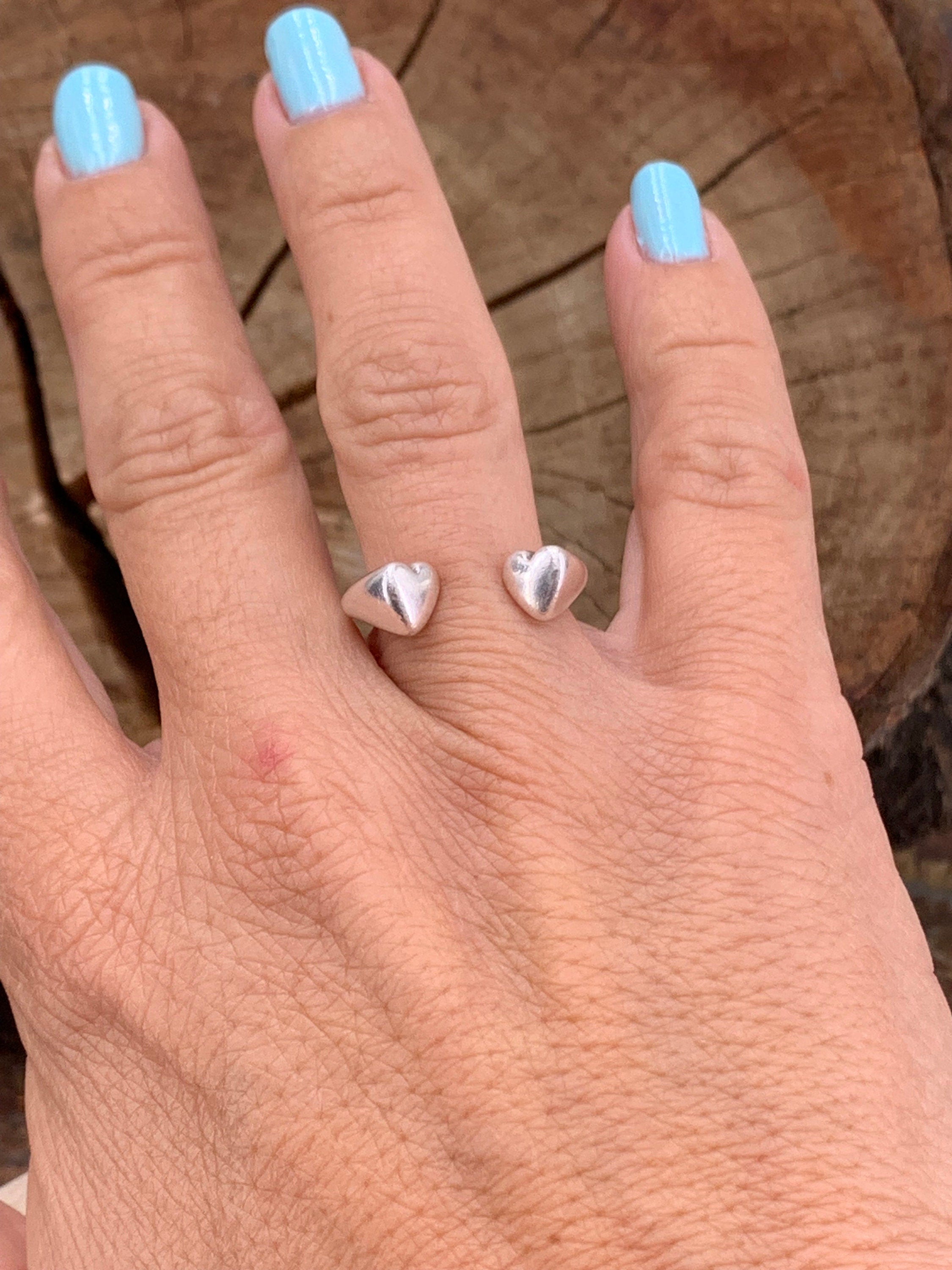Hearts silver open ring, chunky ring, statement silver ring, open band ring, heart ring, , gift for girlfriend, cuff ring,