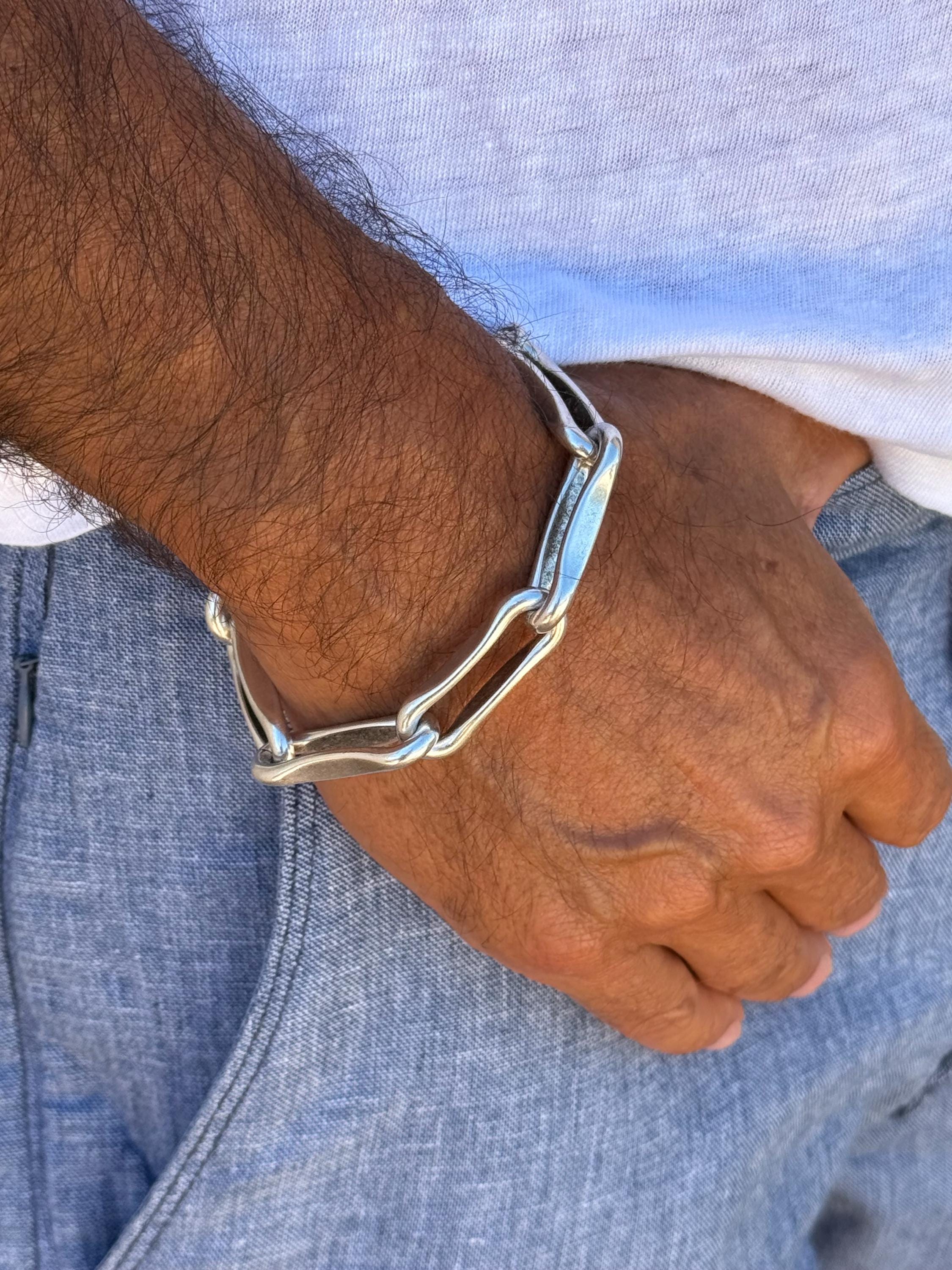 Chunky Silver Chain Bracelet for Men – Lightweight Aluminum - antique silver finished – Bold Adjustable Design – Handmade Jewelry – 7.8 in