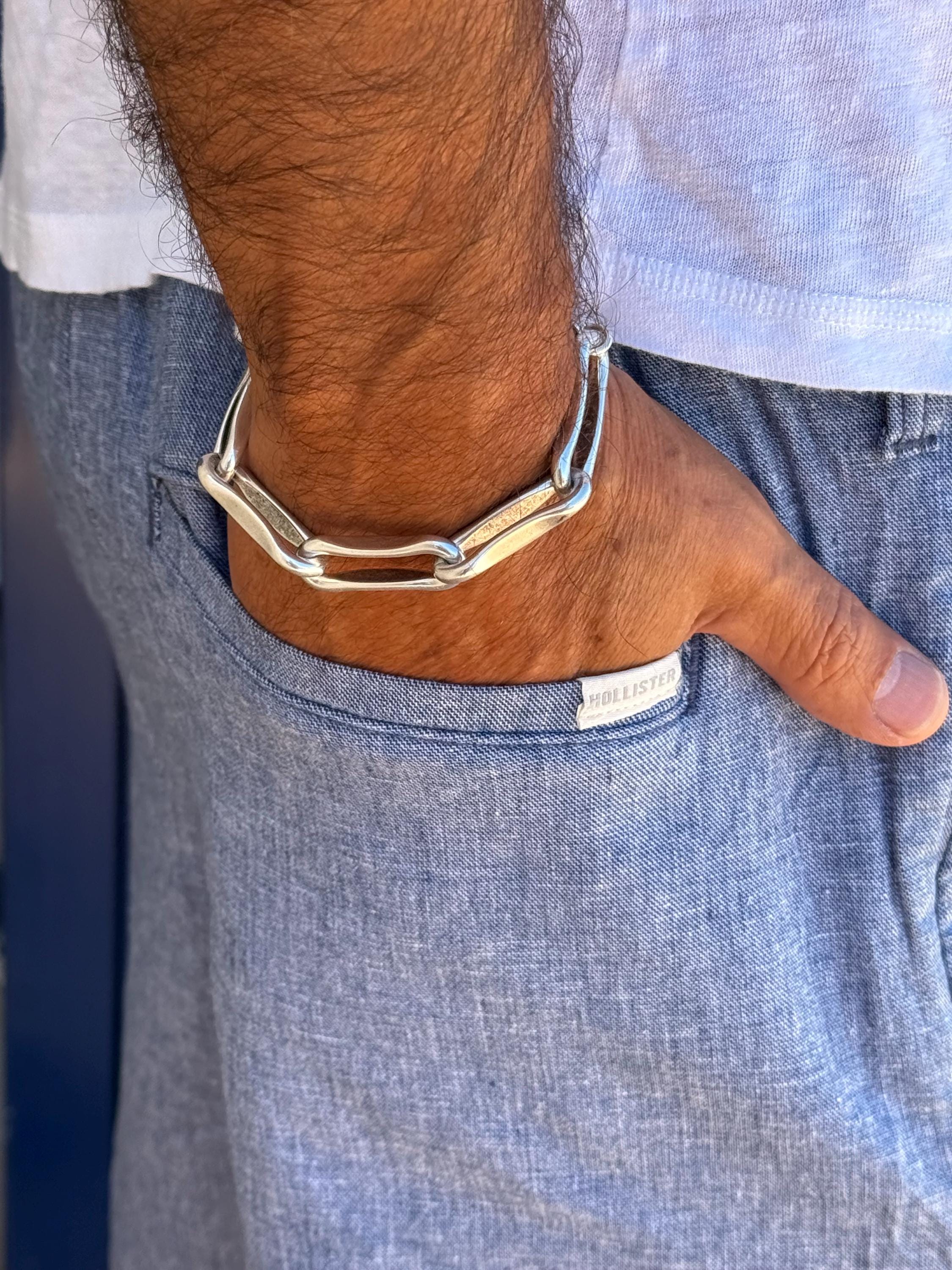 Chunky Silver Chain Bracelet for Men – Lightweight Aluminum - antique silver finished – Bold Adjustable Design – Handmade Jewelry – 7.8 in