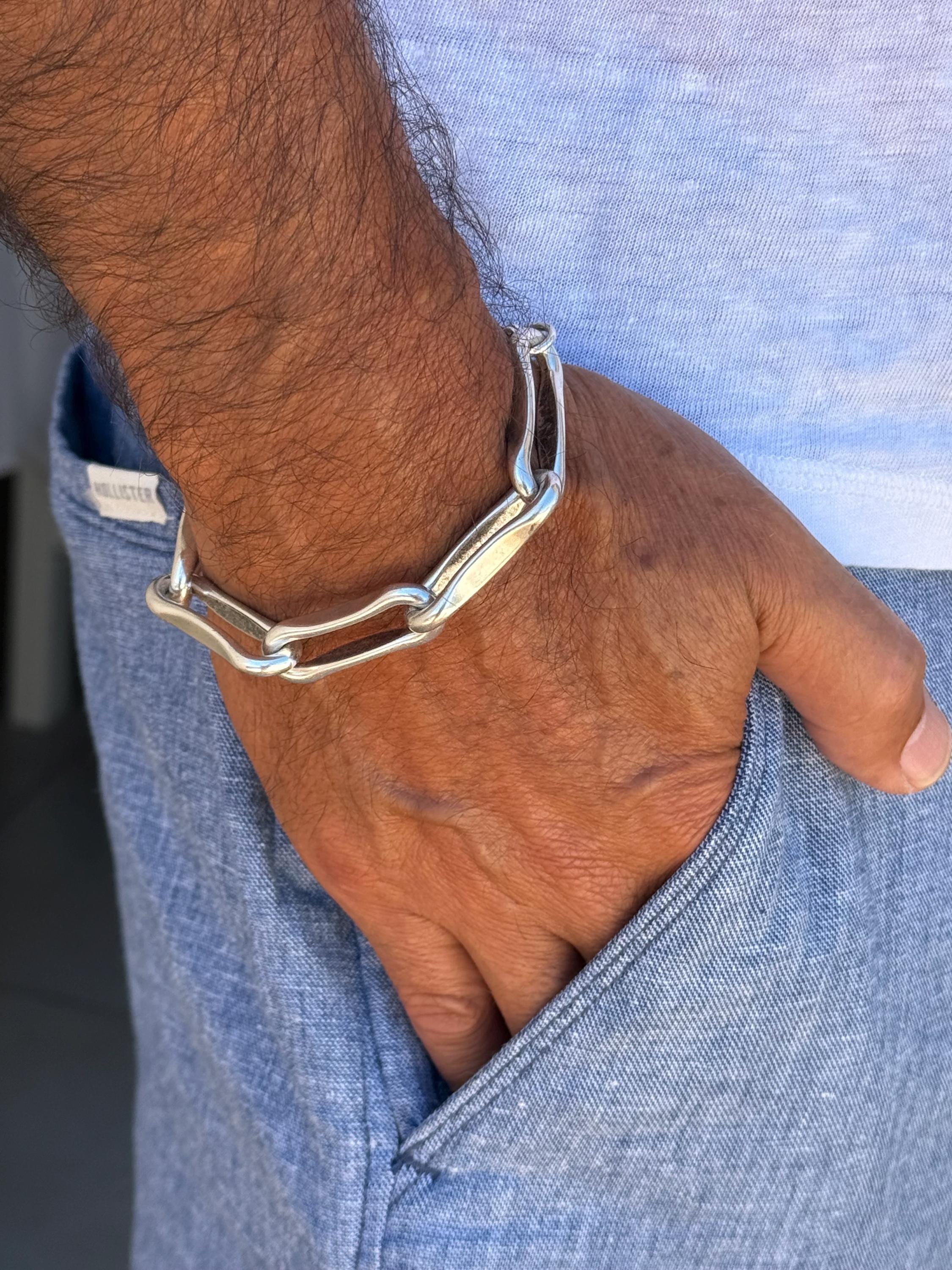 Chunky Silver Chain Bracelet for Men – Lightweight Aluminum - antique silver finished – Bold Adjustable Design – Handmade Jewelry – 7.8 in