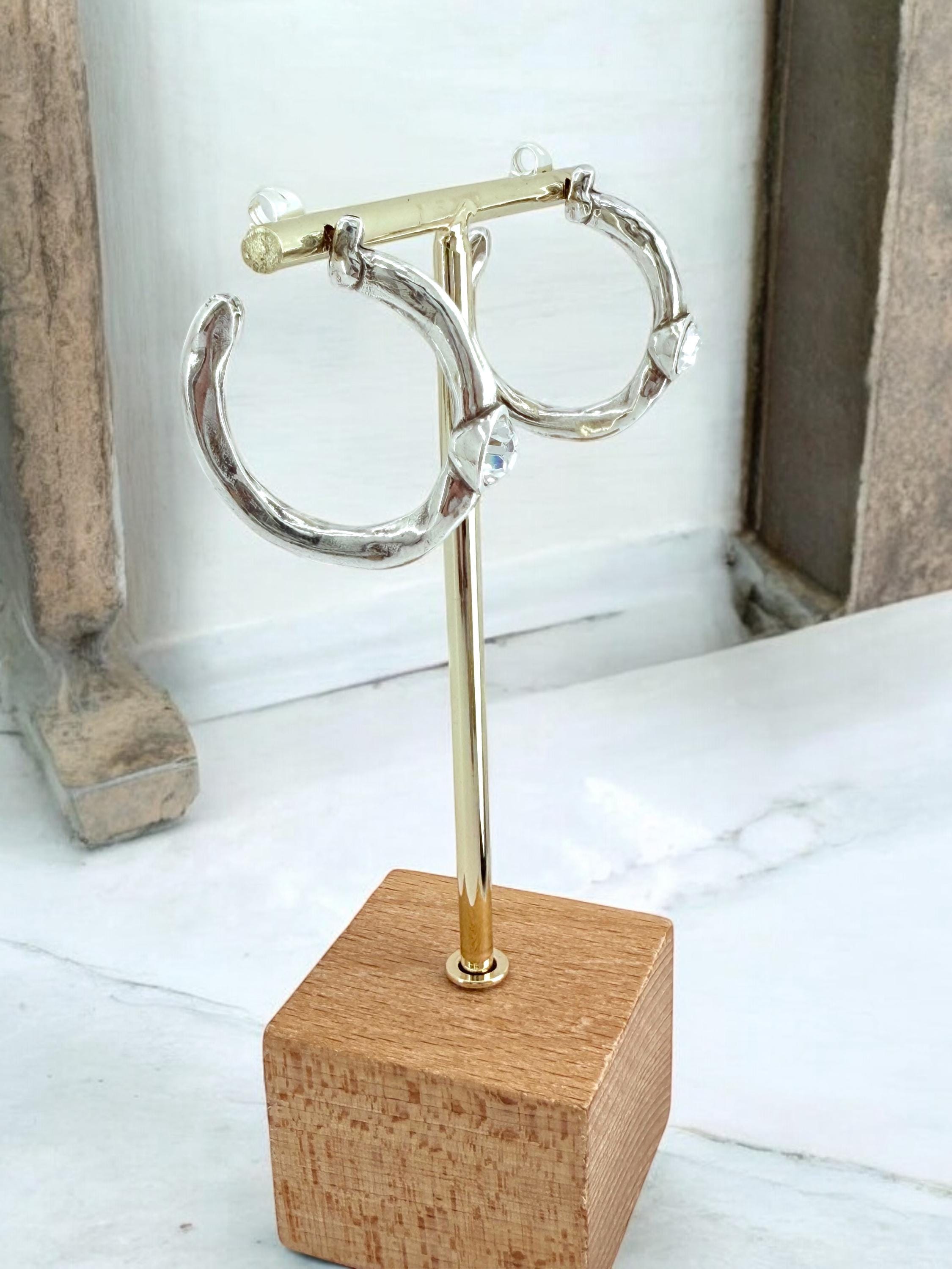 Big chunky silver hoops earrings with Swarovski crystal, bold silver hoop earrings, statement hoops, bulky hoops, large hoops earrings