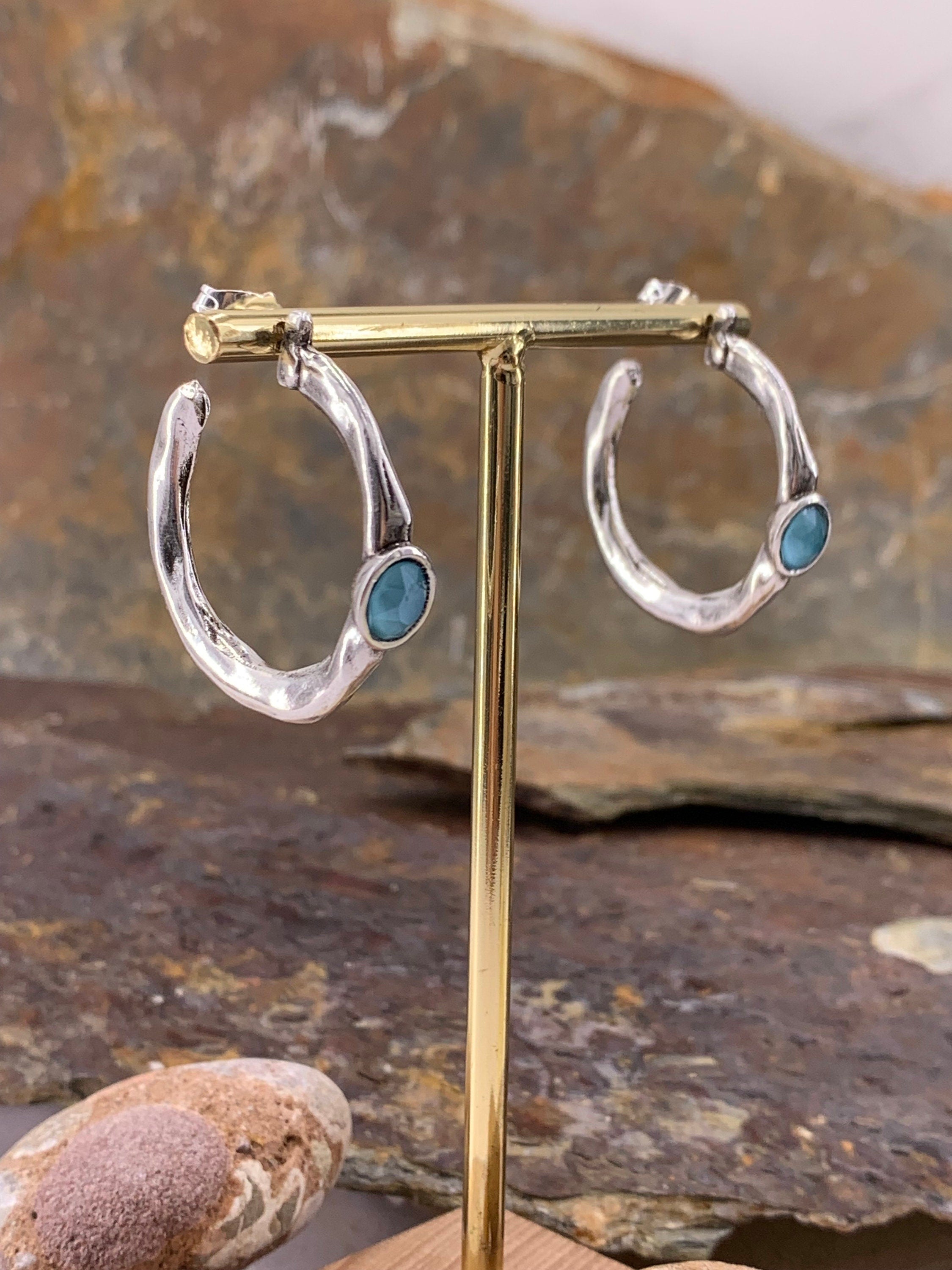 Big chunky silver hoops earrings with Swarovski crystal, bold silver hoop earrings, statement hoops, bulky hoops, large hoops earrings