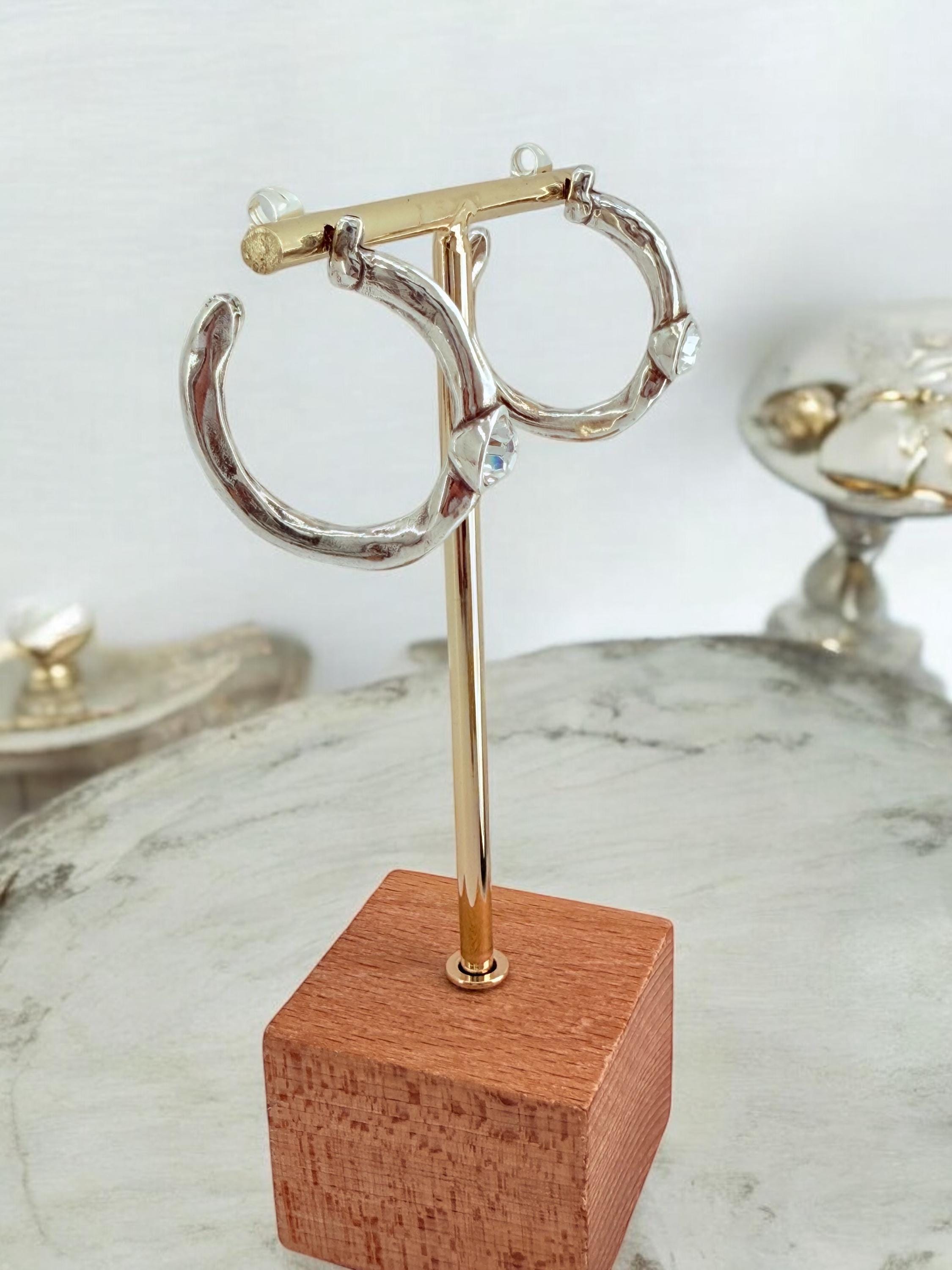 Big chunky silver hoops earrings with Swarovski crystal, bold silver hoop earrings, statement hoops, bulky hoops, large hoops earrings