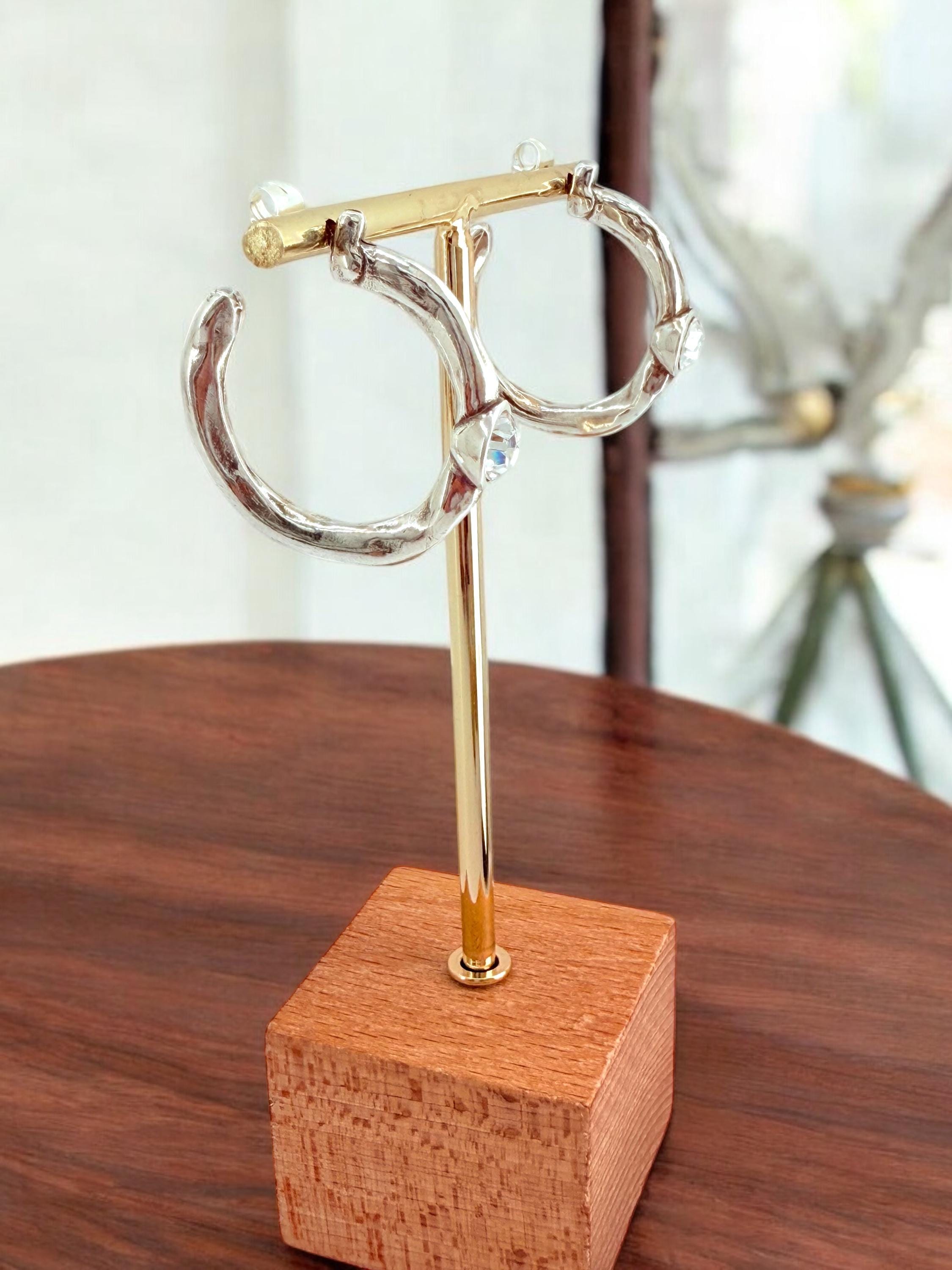 Big chunky silver hoops earrings with Swarovski crystal, bold silver hoop earrings, statement hoops, bulky hoops, large hoops earrings