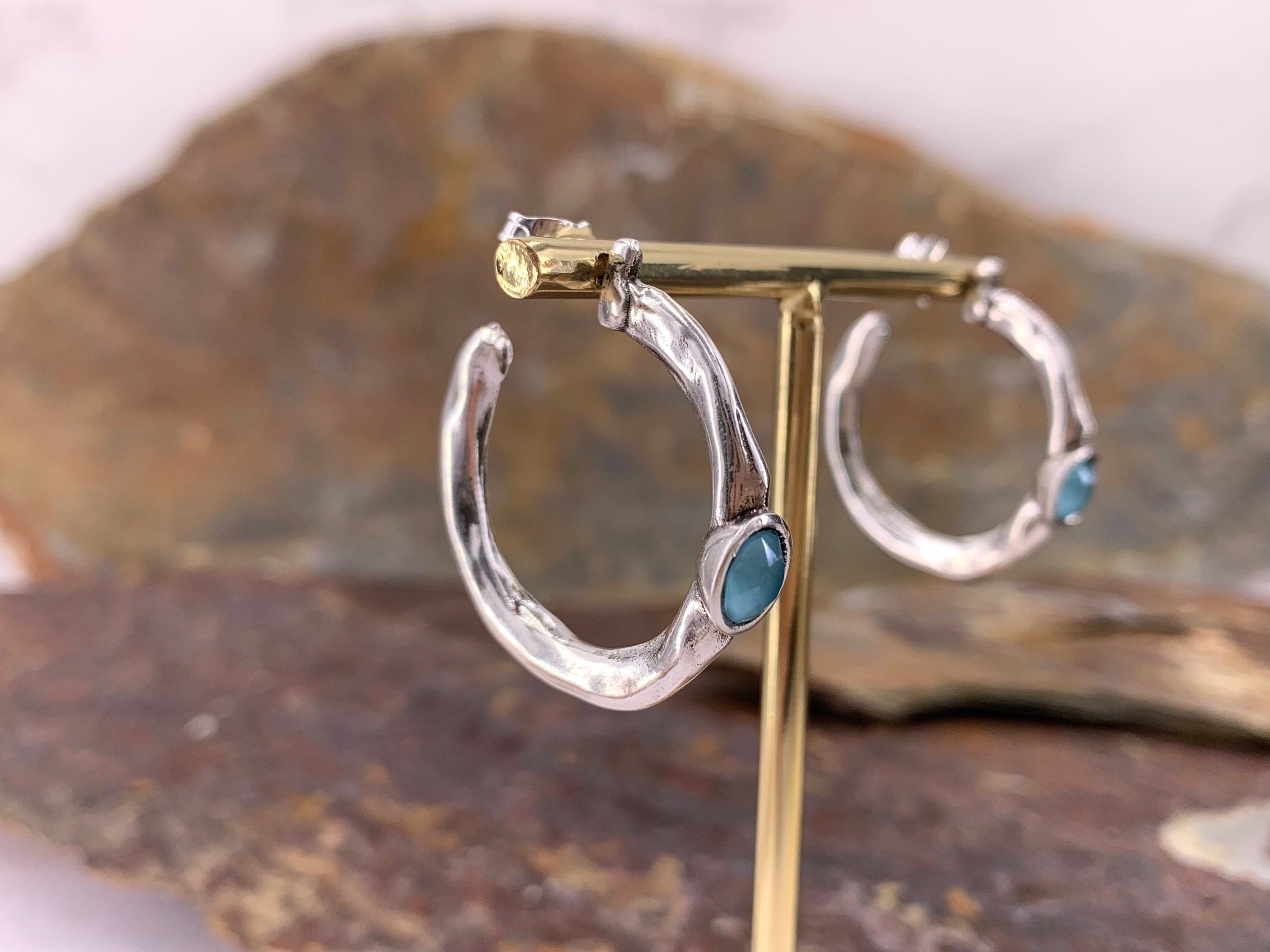 Big chunky silver hoops earrings with Swarovski crystal, bold silver hoop earrings, statement hoops, bulky hoops, large hoops earrings