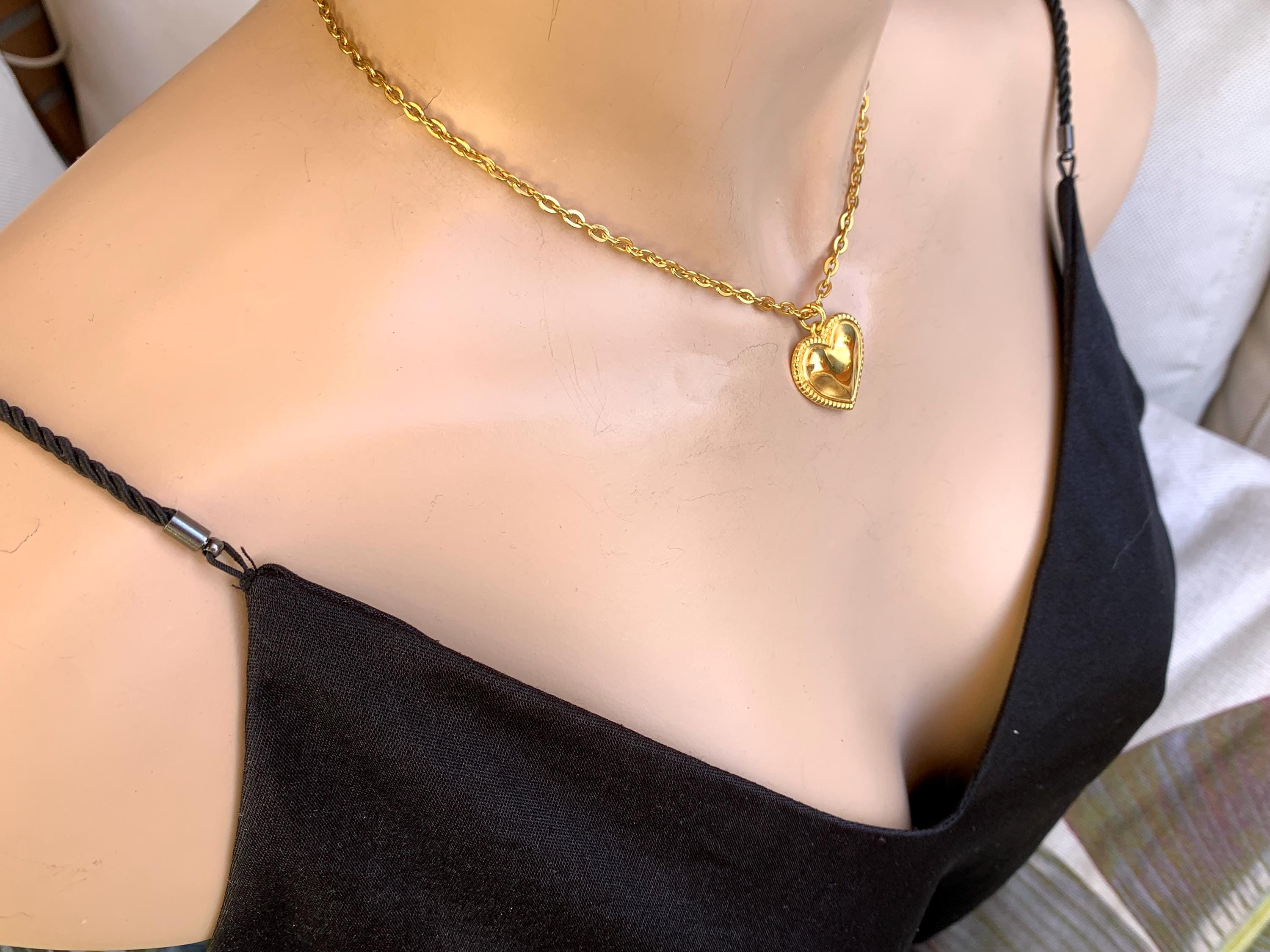 Set of necklaces with heart pendant charms, gold and silver necklaces, bohemian necklace, layering necklace set, valentines gift for women
