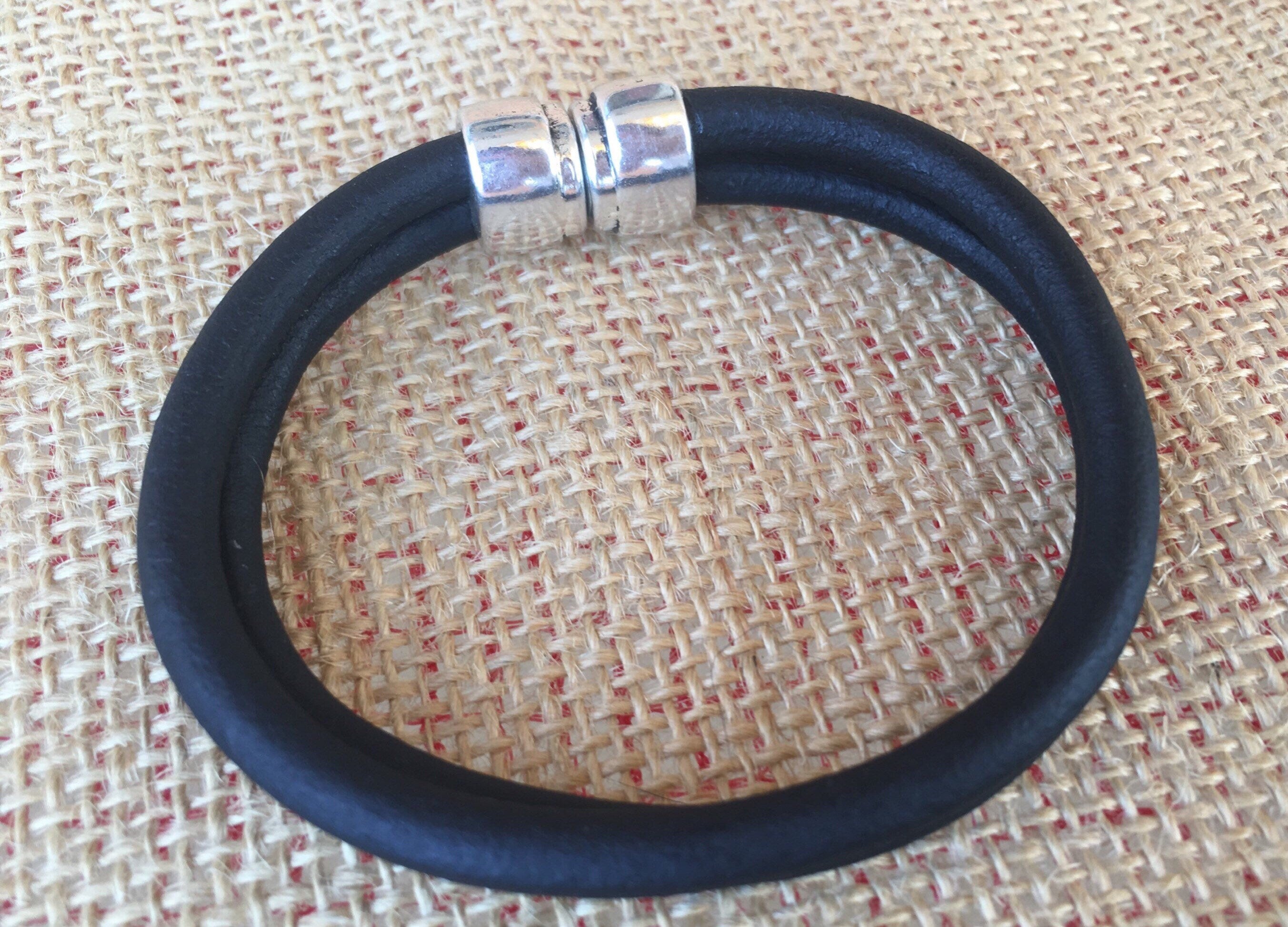 Leather Bracelet for Men with Silver Beads, Surf & Rock Style Adjustable Wristband, Handmade Minimalist Accessory