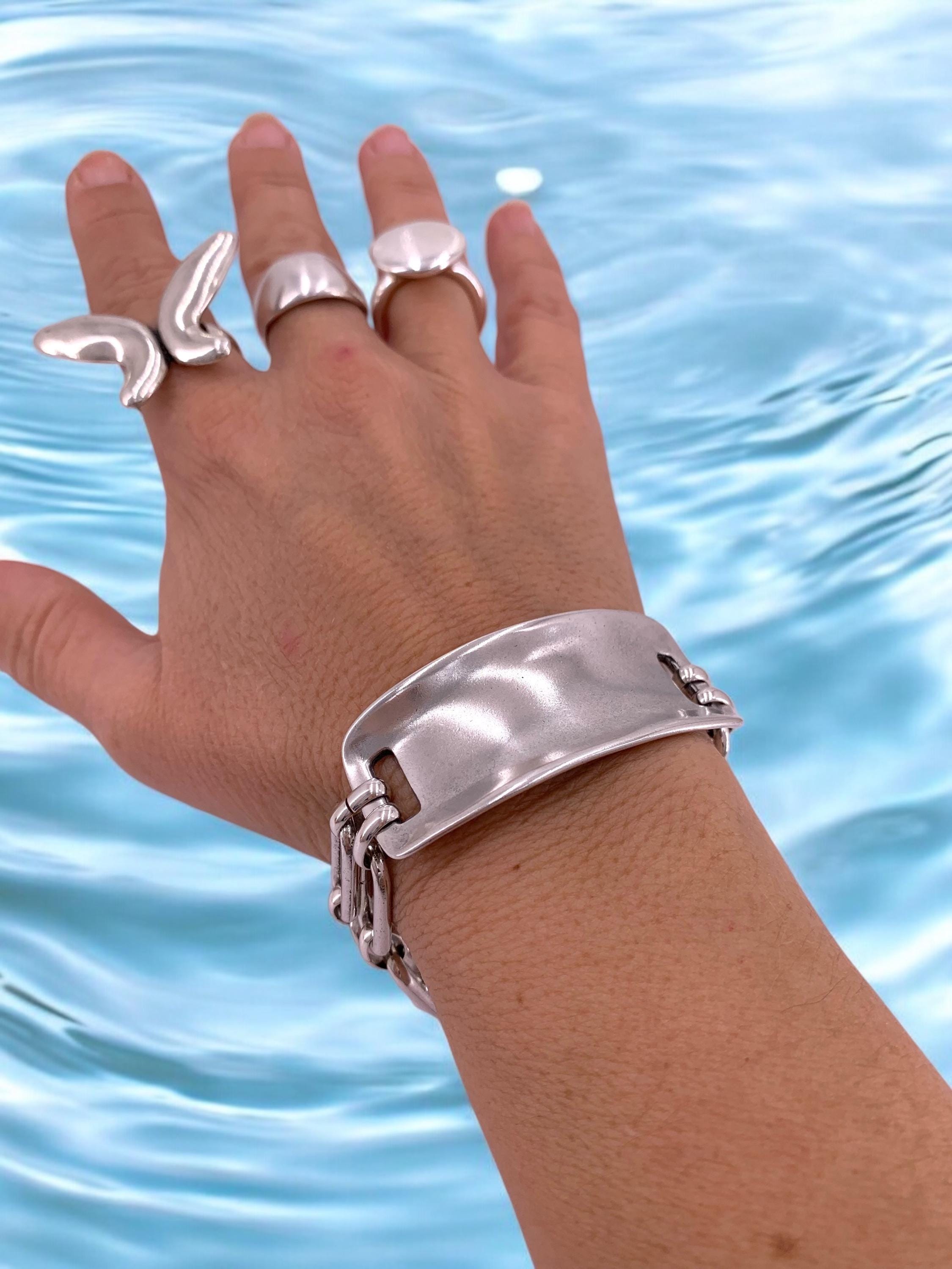 Chunky silver bracelet, cuff bracelet, silver bold bracelet, sulver chain bracelet, voluminous bracelet, uno de 50 style, statement bracelet