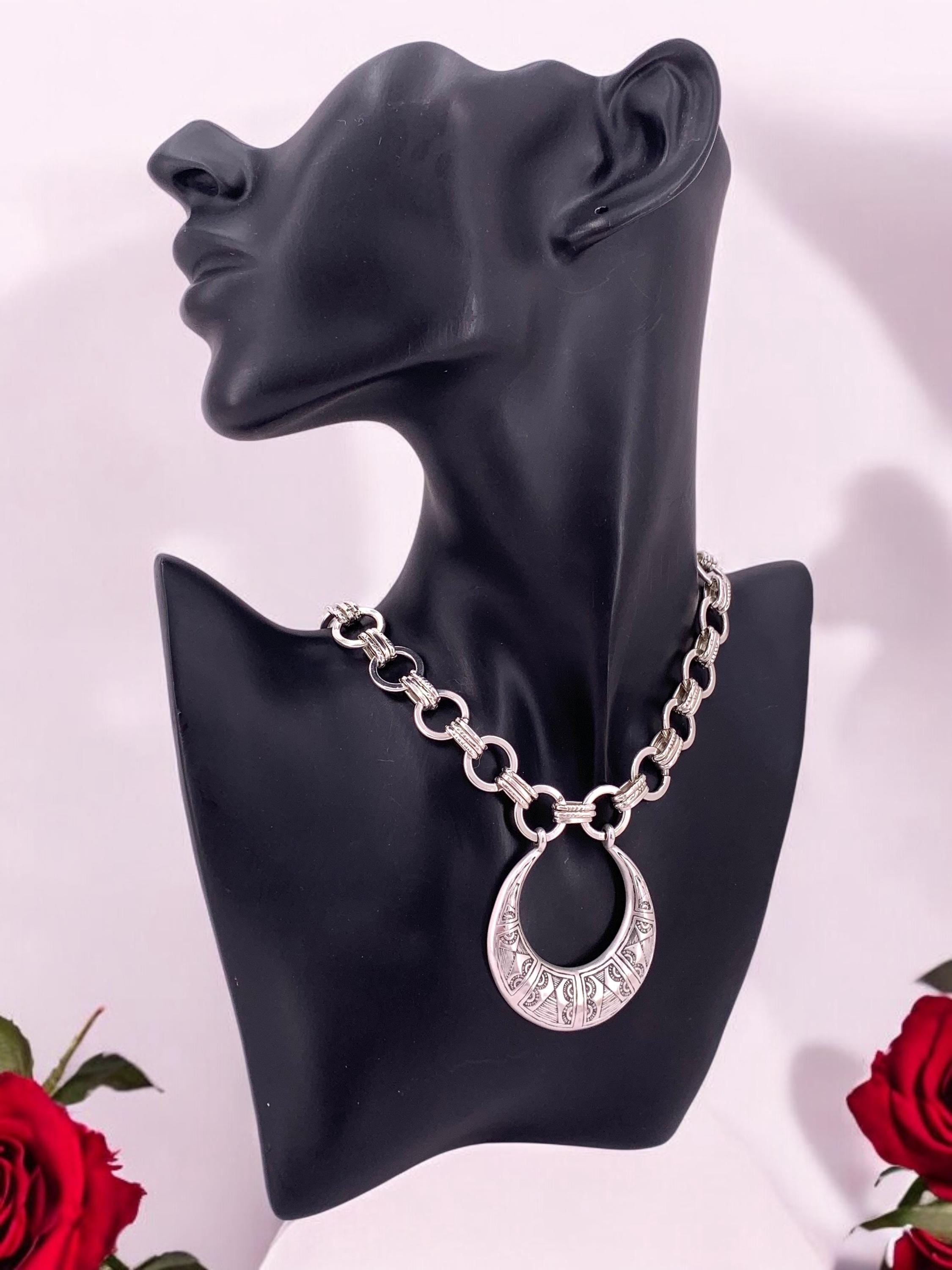 Tribal statement pendant chunky chain silver necklace, bold chain necklace, big pendant necklace, bulky necklace, , gift