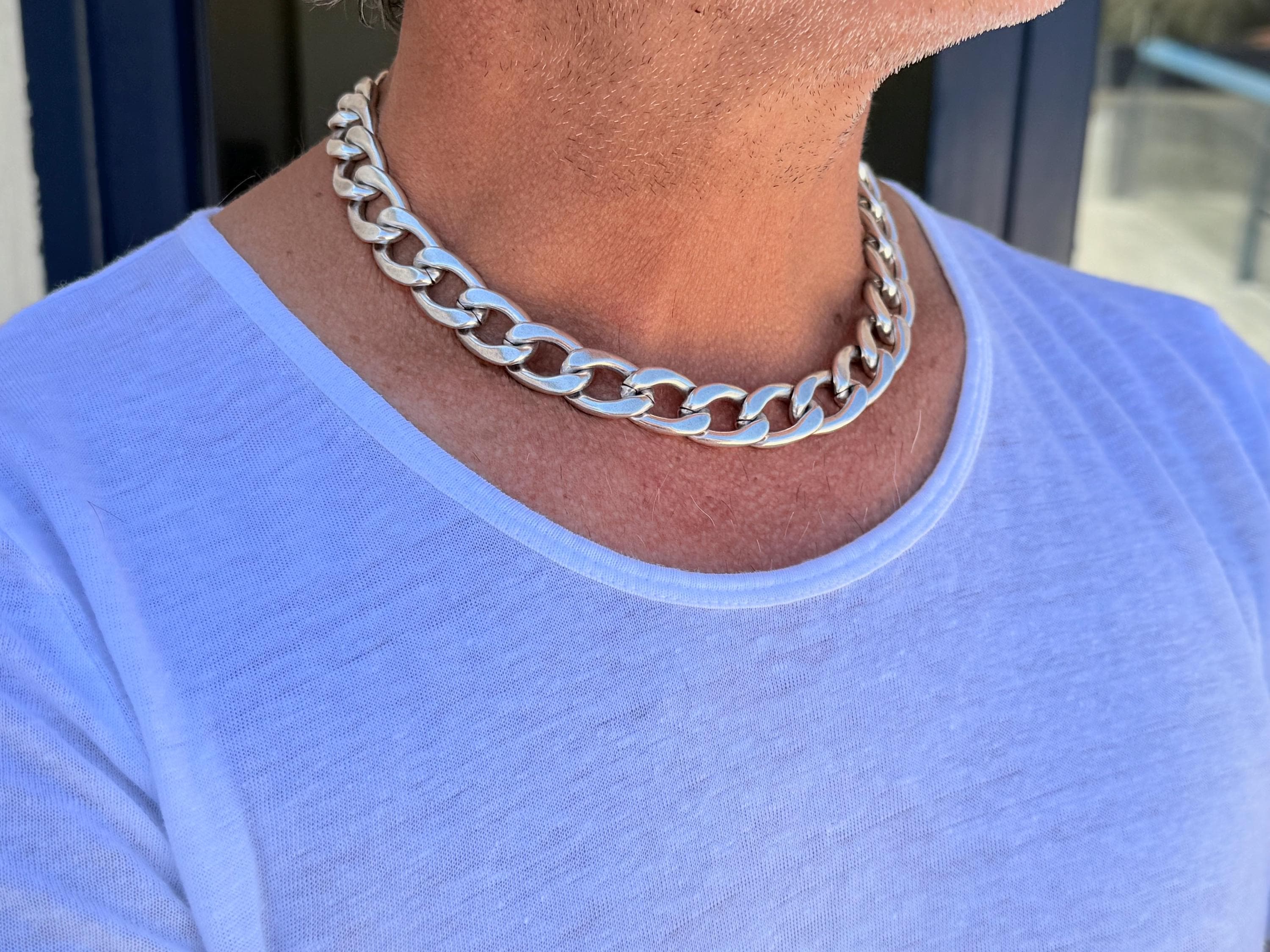Chunky Cuban curb chain necklace for men, masculine silver, bulky men necklace, gift for boyfriend, statement men necklace