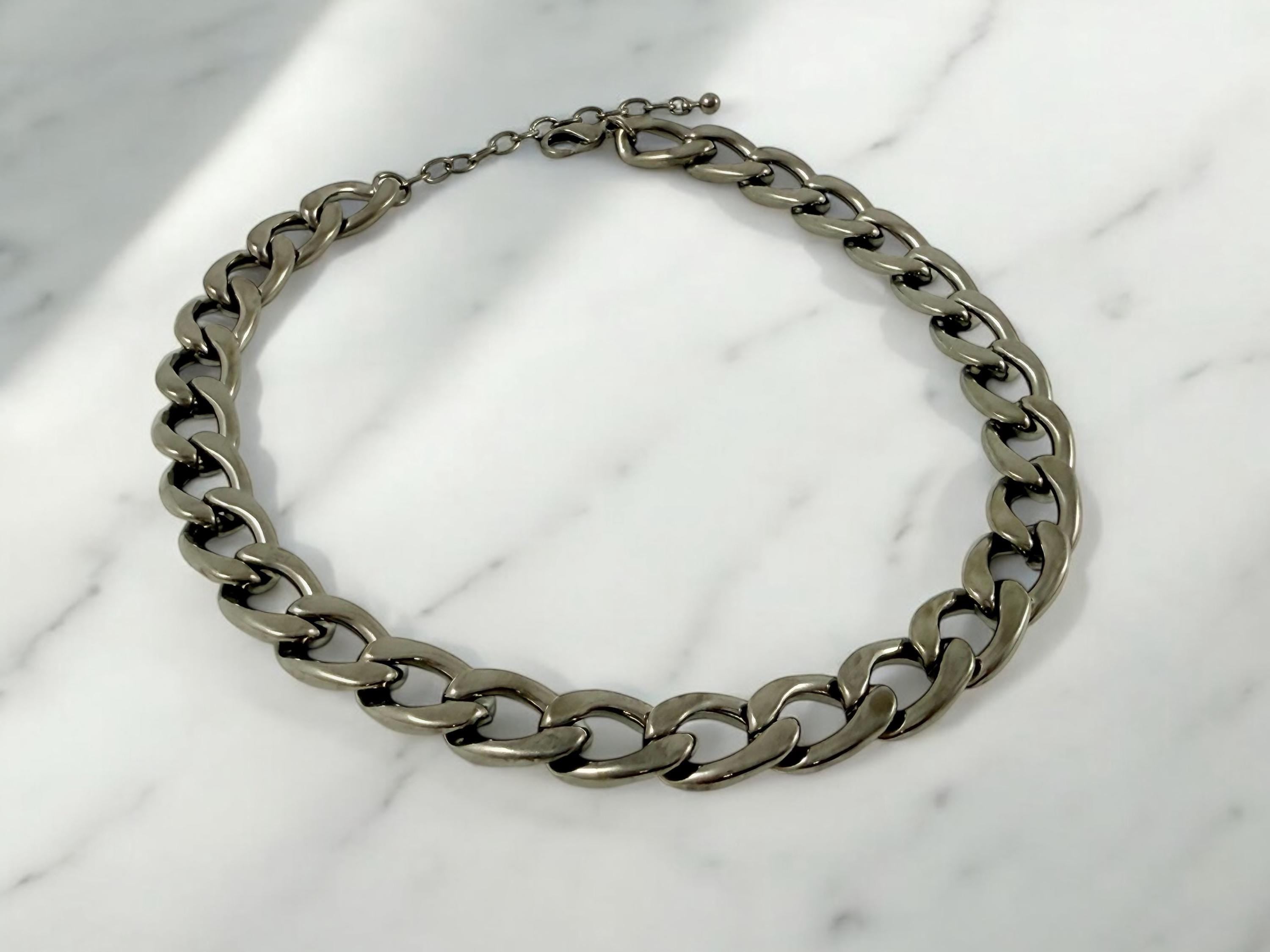 Men’s Chunky Graphite Cuban Chain – Bold Matte Finish – Lightweight Aluminum Necklace – Urban Handmade Jewelry