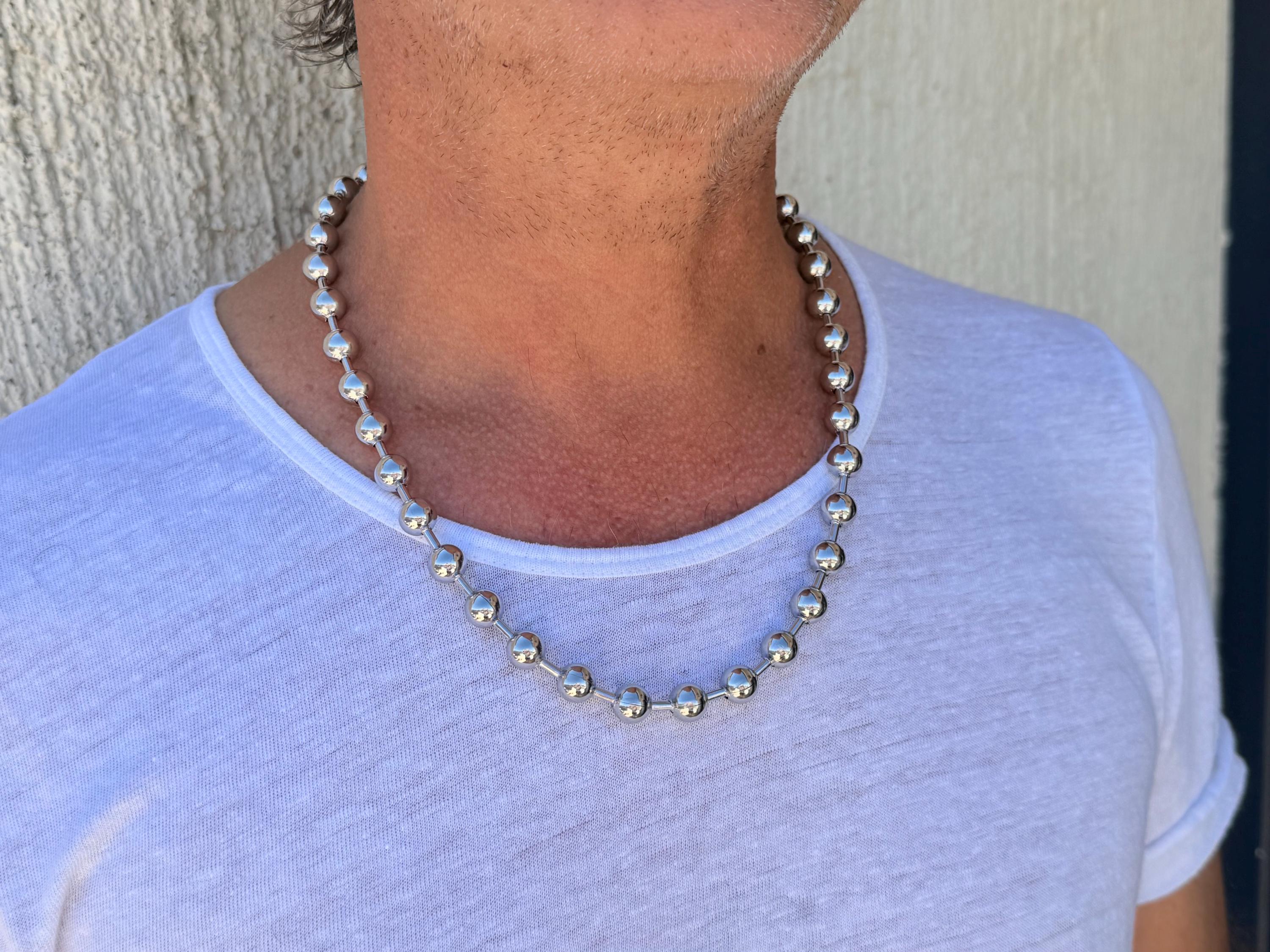 Men’s Ball Chain Necklace – 10 mm Black Silver Stainless Steel – Unisex Industrial Style – 24-Inch Water-Resistant Design