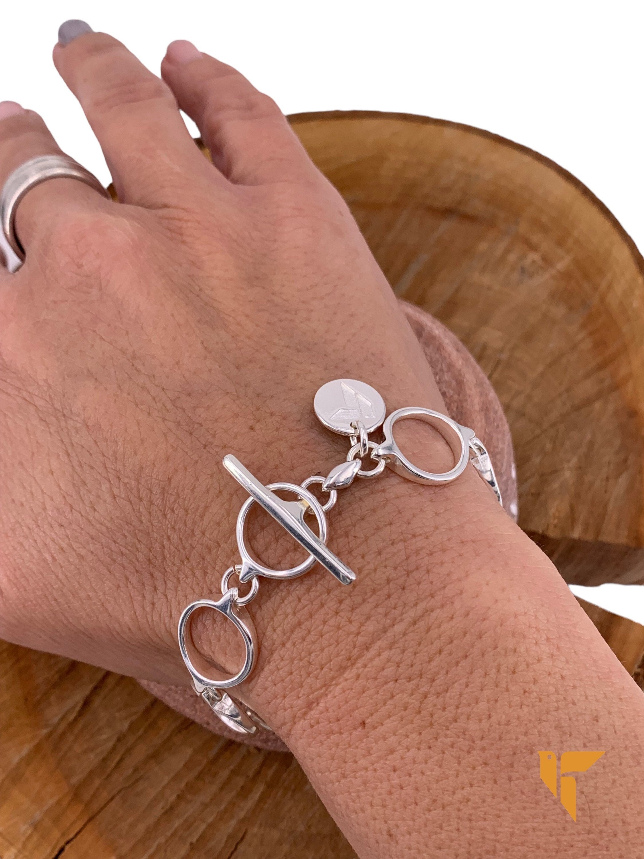 Chunky chain silver bracelet, bold silver chain french clasp bracelet, style bracelet, T clasp woman chain bracelet