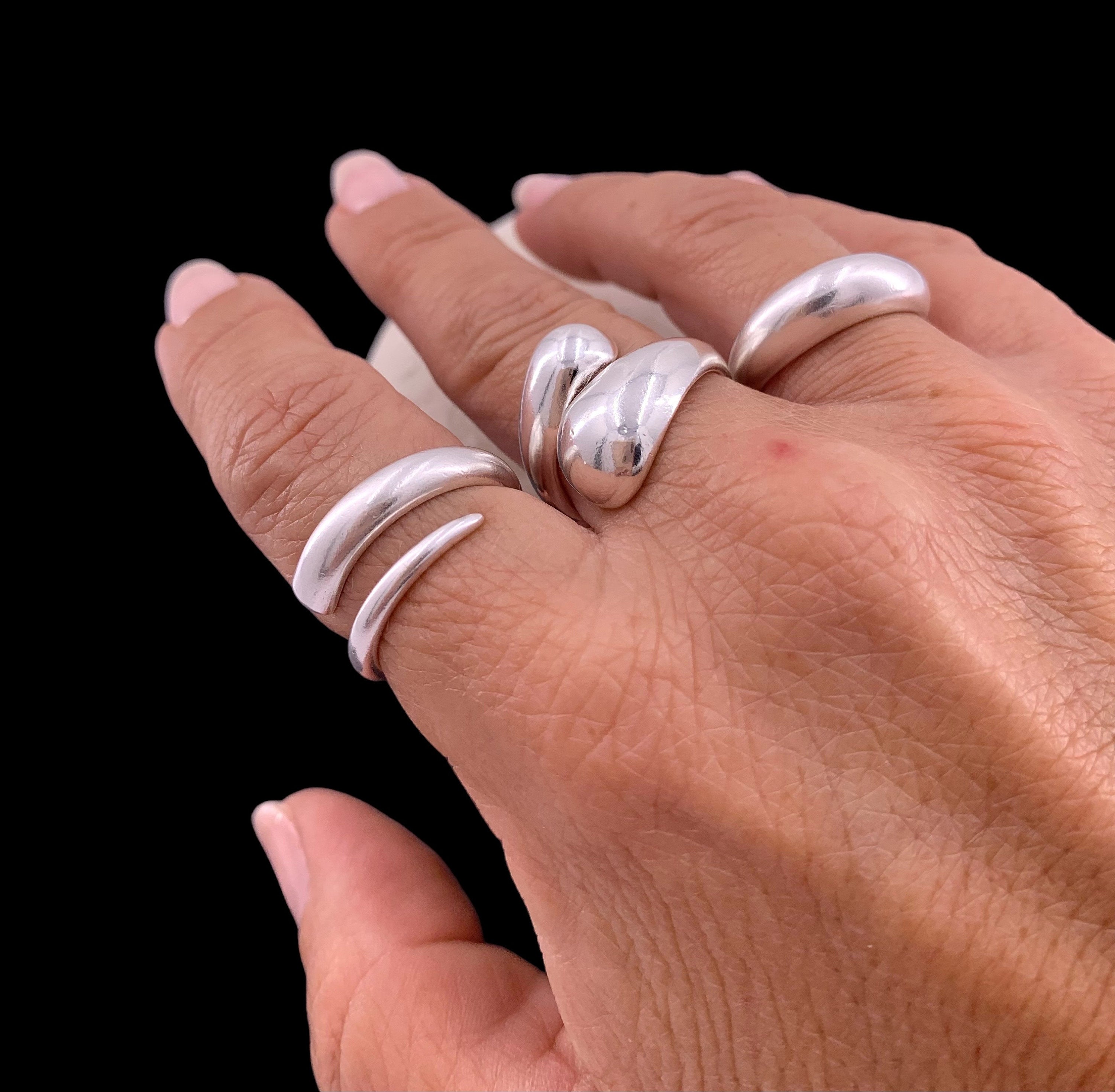 Adjustable Chunky Braided Silver Ring, Wide Bold Statement Ring, Braided Band, Sterling Silver Plated Boho Jewelry, Gift for Her