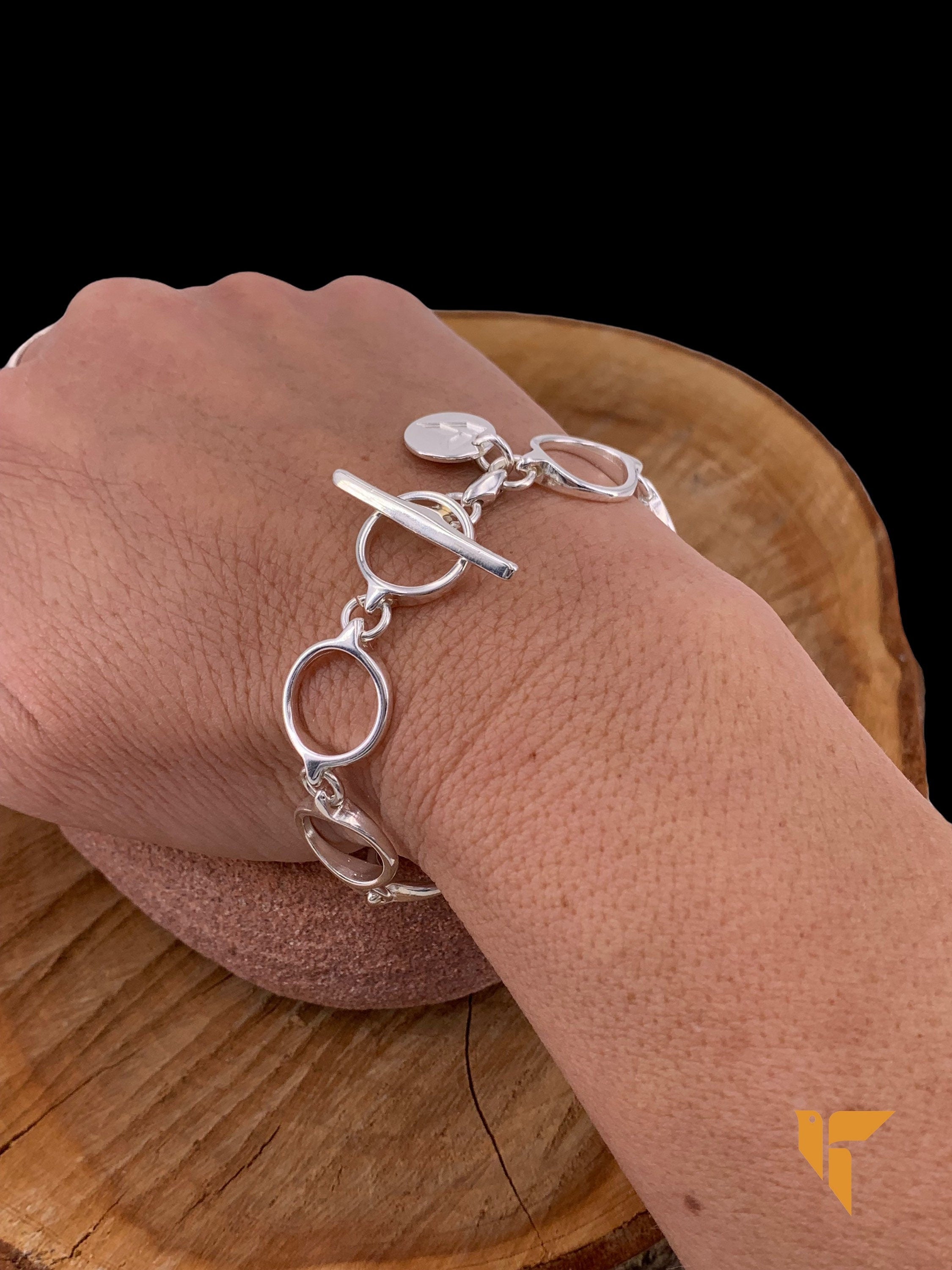 Chunky chain silver bracelet, bold silver chain french clasp bracelet, style bracelet, T clasp woman chain bracelet