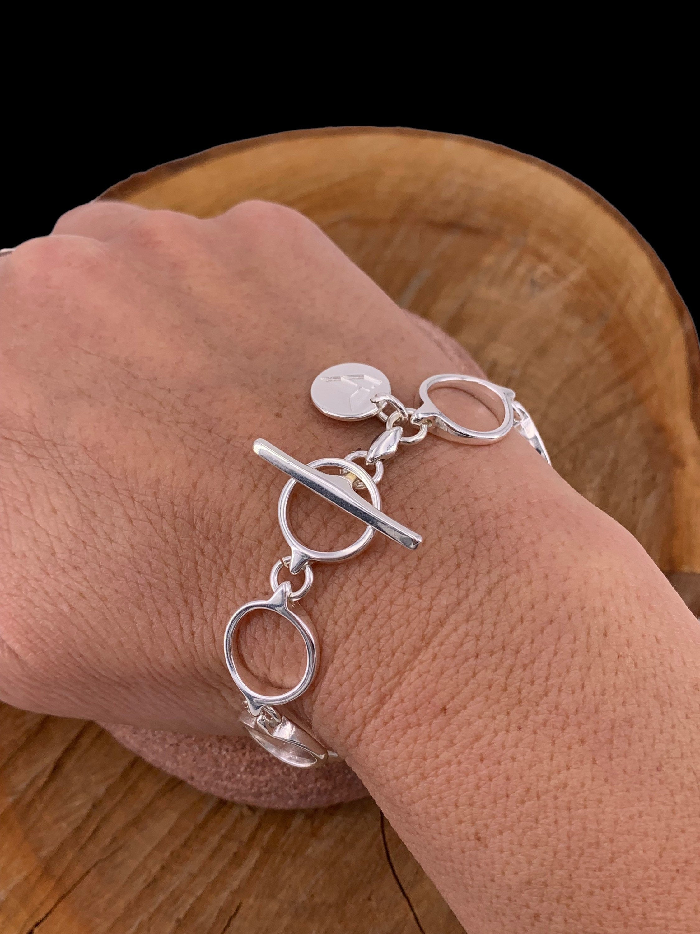 Chunky chain silver bracelet, bold silver chain french clasp bracelet, style bracelet, T clasp woman chain bracelet