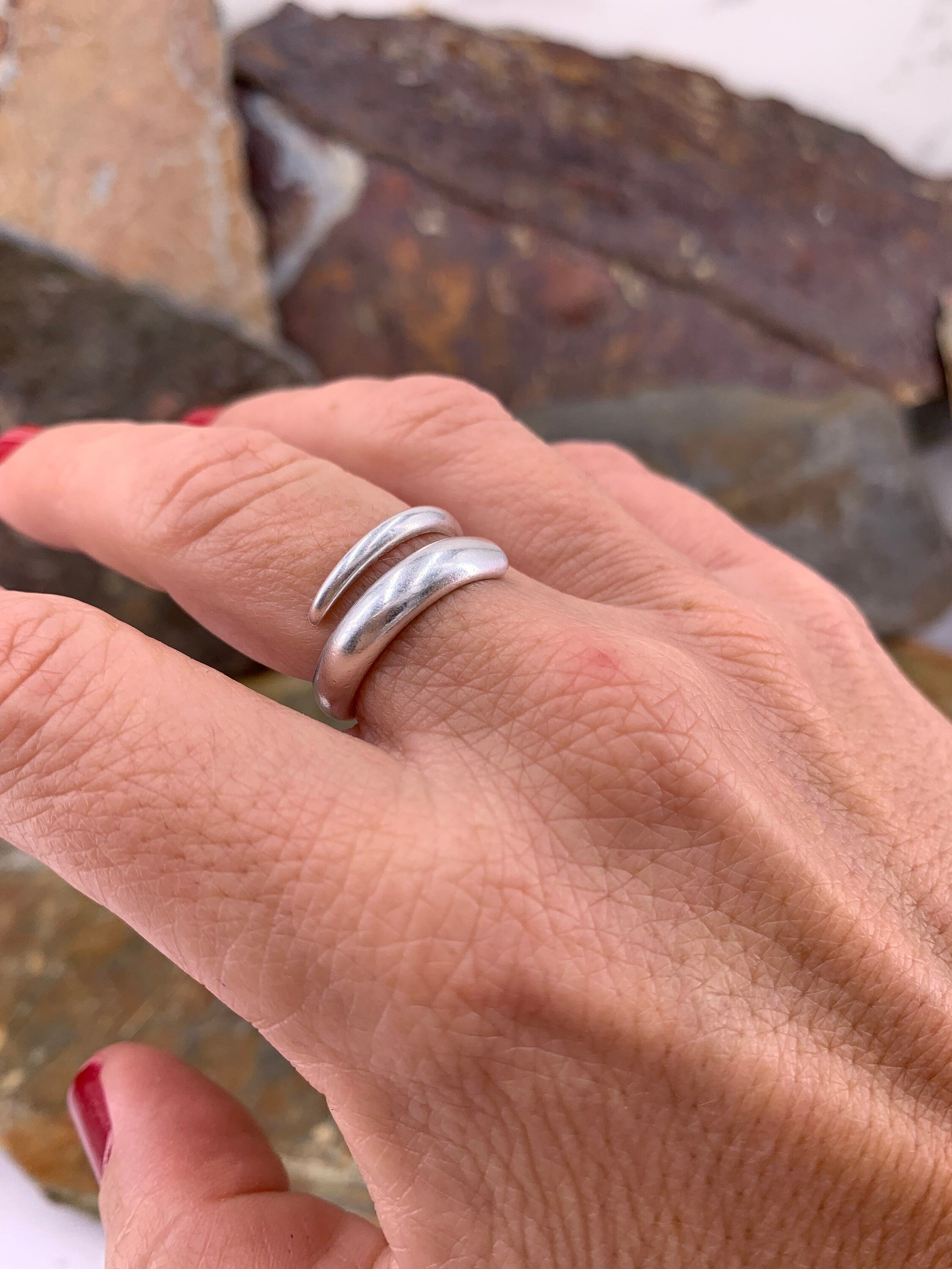 Adjustable Chunky Braided Silver Ring, Wide Bold Statement Ring, Braided Band, Sterling Silver Plated Boho Jewelry, Gift for Her