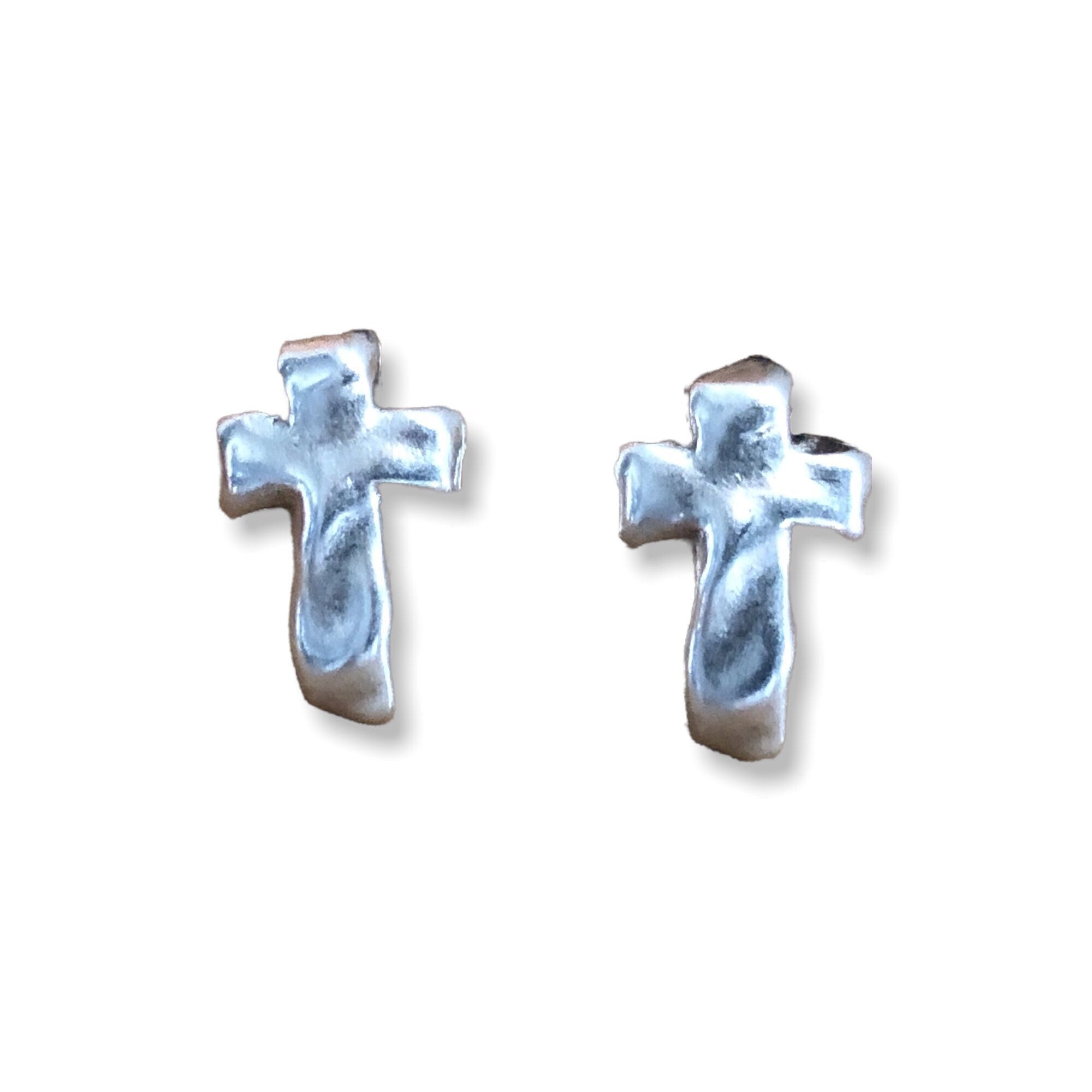 Cross shaped earrings, hammered cross silver earring, men earrings, rock style earrings, gift for men and women