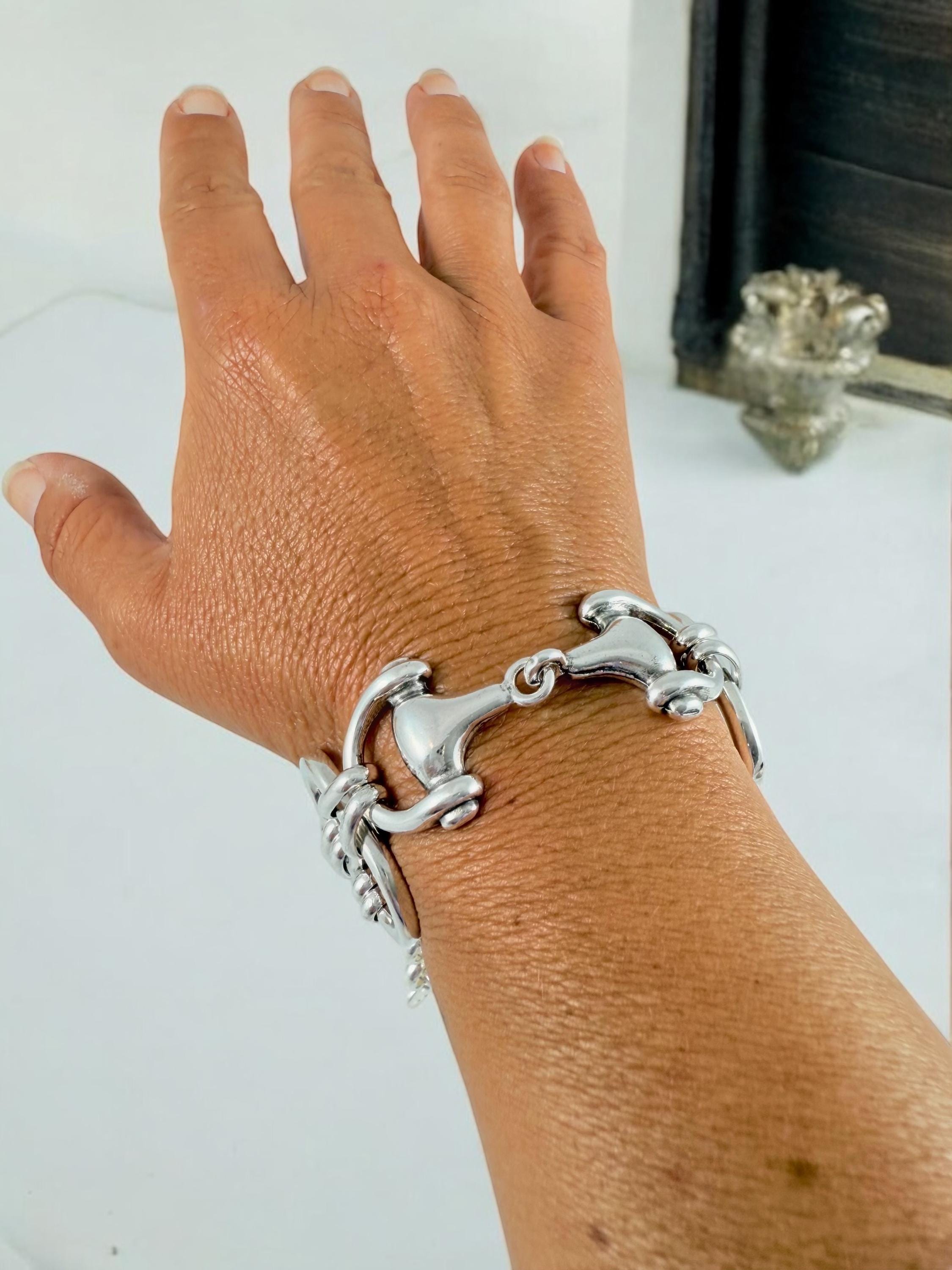 Chunky silver bracelet, cuff bracelet, silver bold bracelet, silver chain bracelet, thick link bracelet, uno de 50 style, statement bracelet