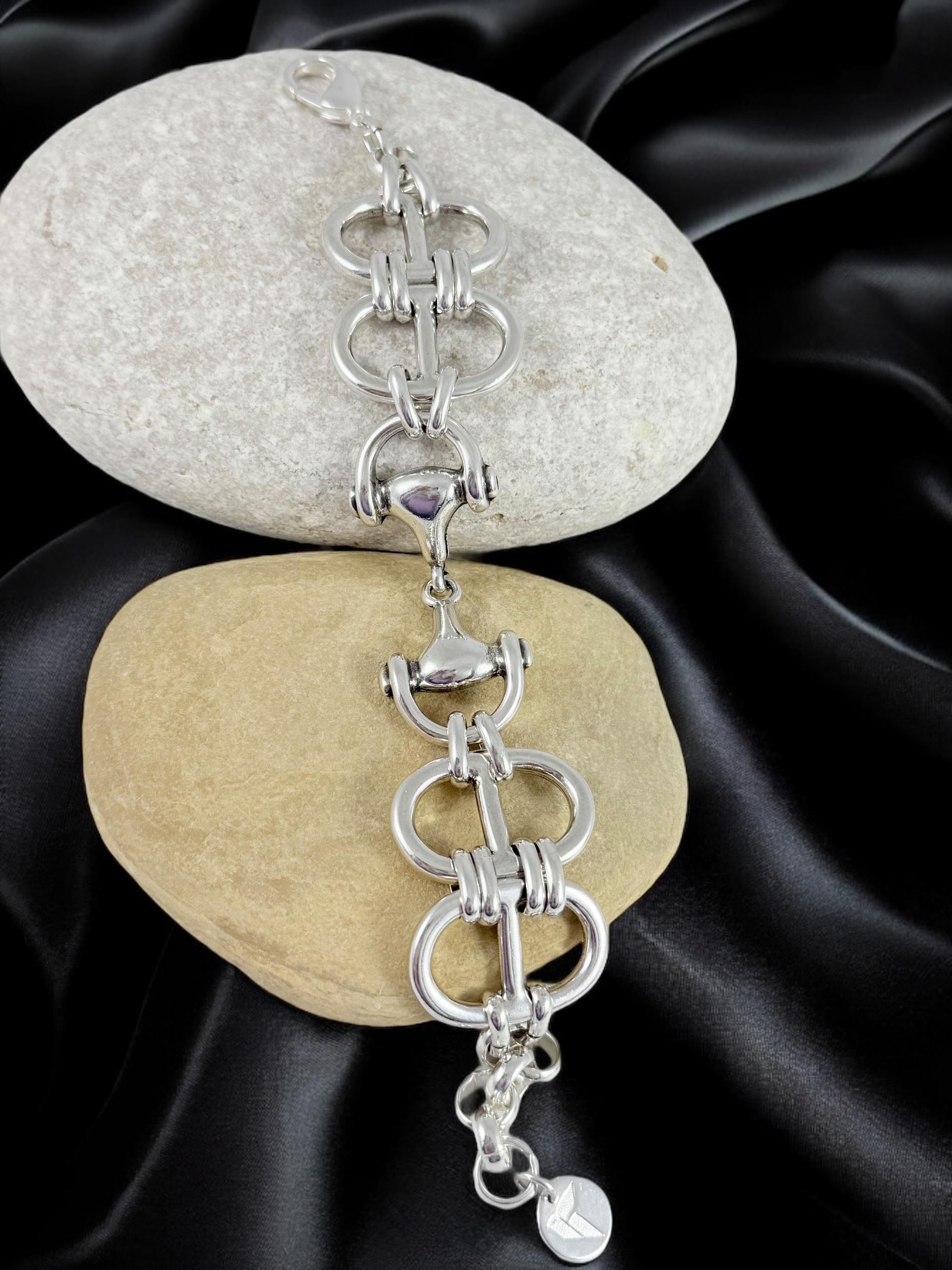 Chunky silver bracelet, cuff bracelet, silver bold bracelet, silver chain bracelet, thick link bracelet, uno de 50 style, statement bracelet