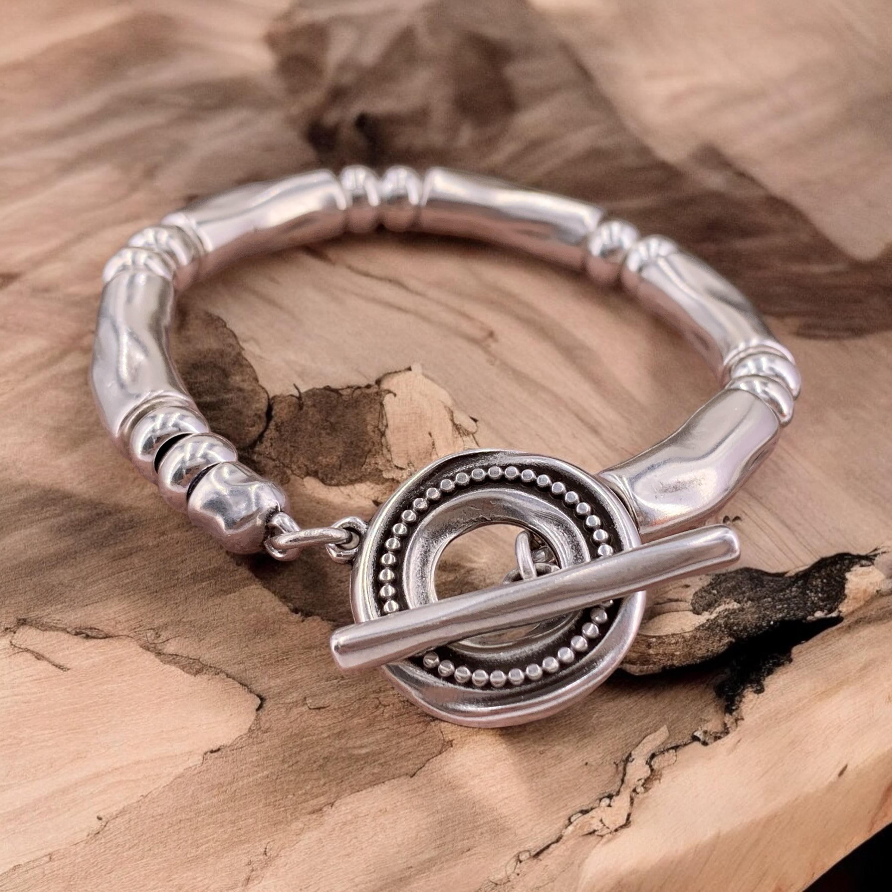 Thick silver bracelet with toggle clasp, chunky silver bracelet, heavyweight bracelet, unisex silver bracelet, bold bracelet, unique gift