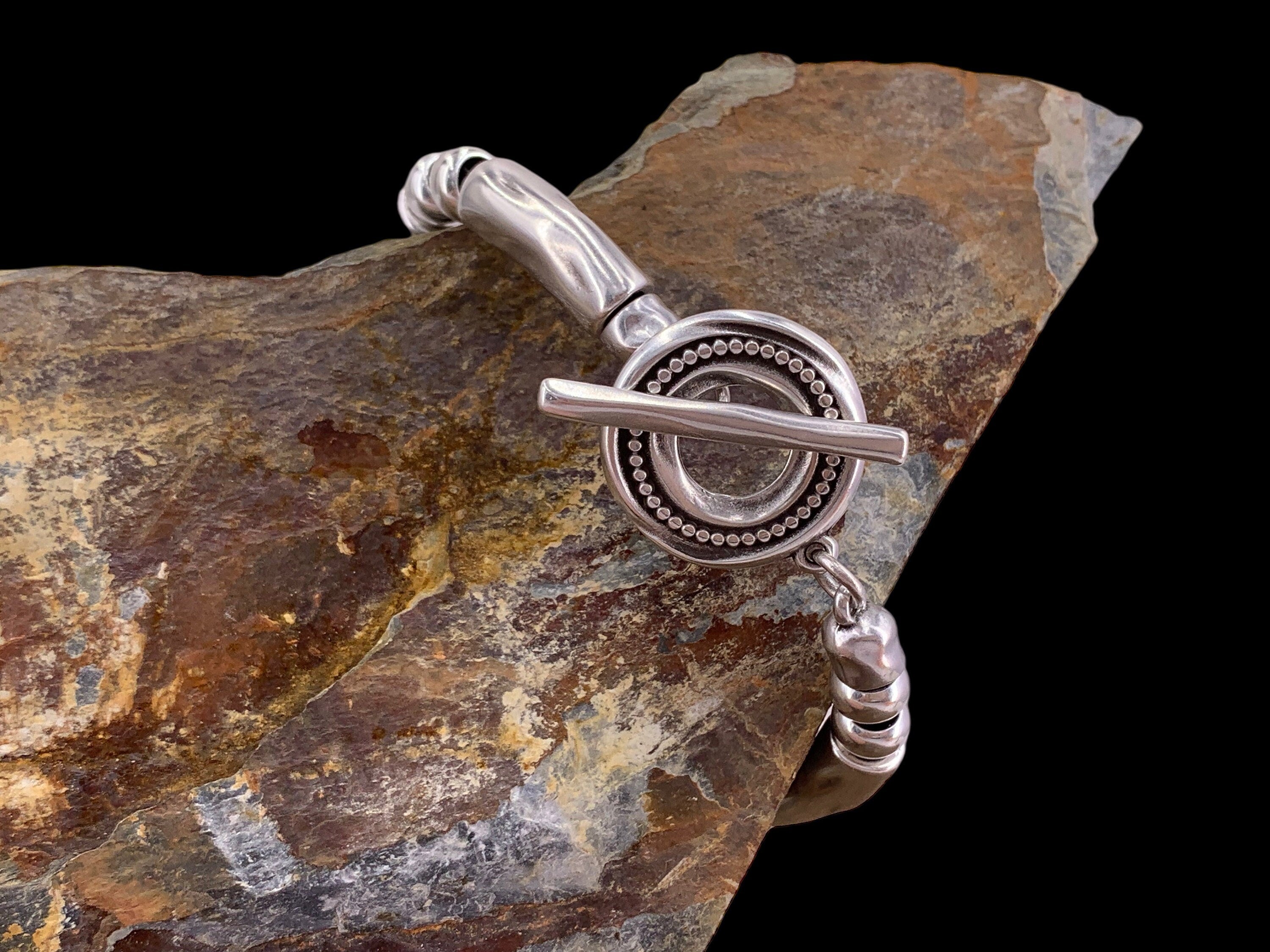 Thick silver bracelet with toggle clasp, chunky silver bracelet, heavyweight bracelet, unisex silver bracelet, bold bracelet, unique gift