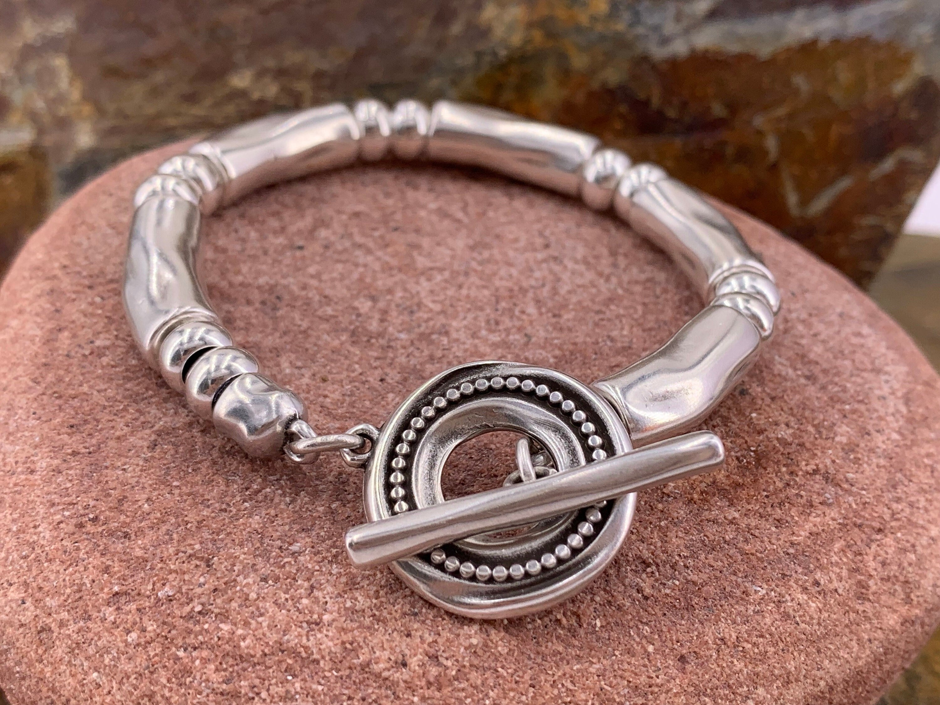 Thick silver bracelet with toggle clasp, chunky silver bracelet, heavyweight bracelet, unisex silver bracelet, bold bracelet, unique gift