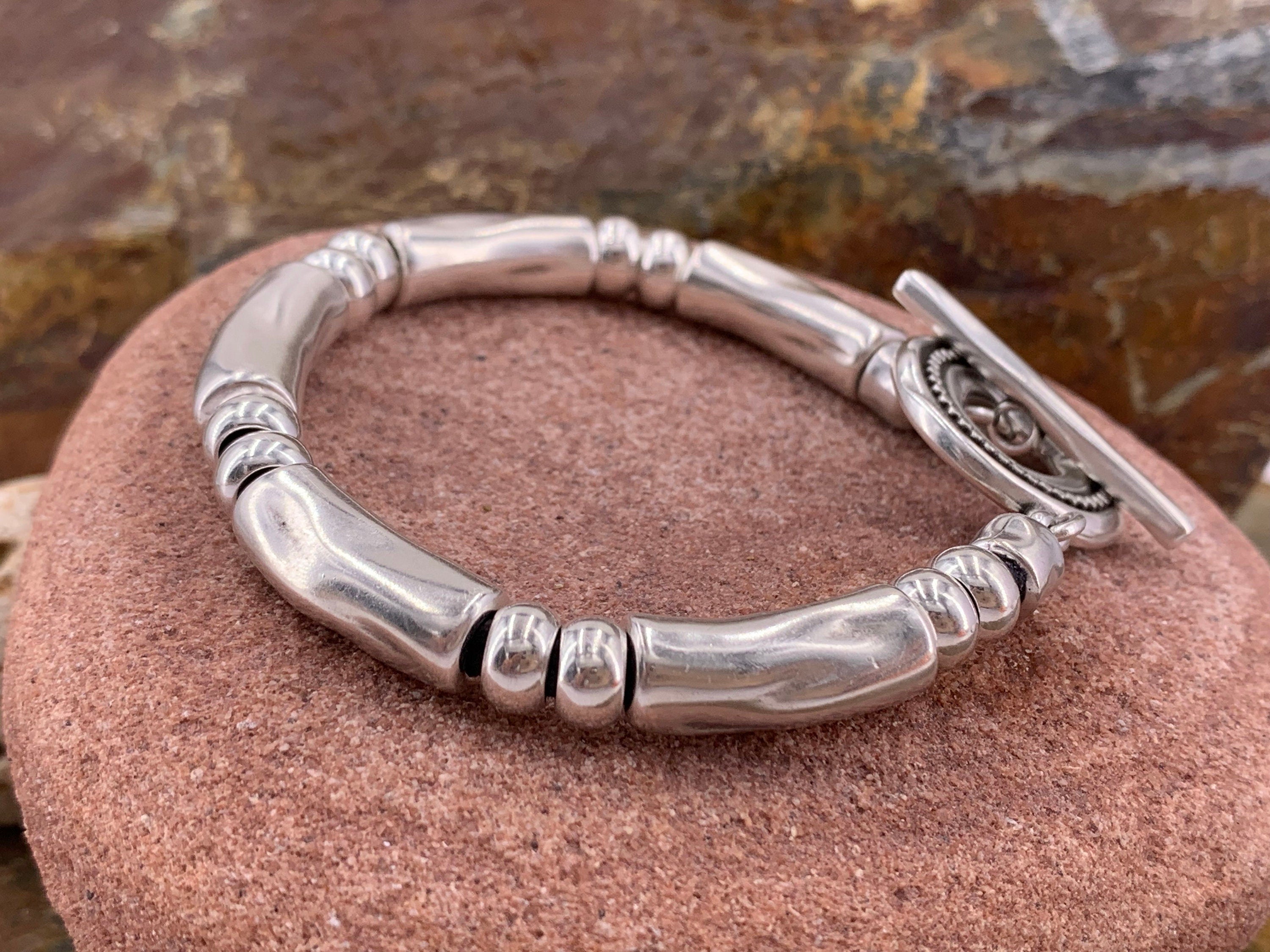 Thick silver bracelet with toggle clasp, chunky silver bracelet, heavyweight bracelet, unisex silver bracelet, bold bracelet, unique gift