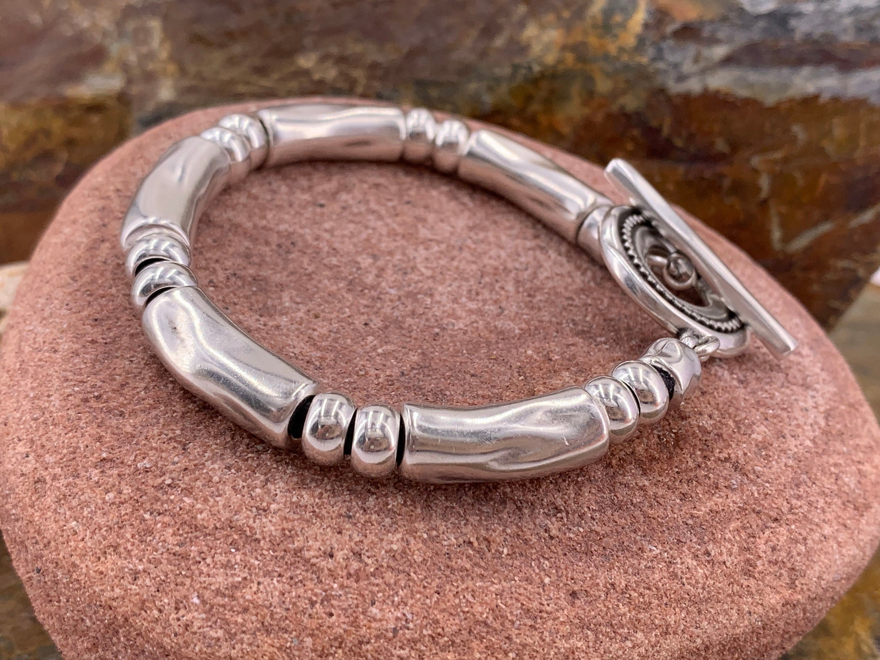 Thick silver bracelet with toggle clasp, chunky silver bracelet, heavyweight bracelet, unisex silver bracelet, bold bracelet, unique gift