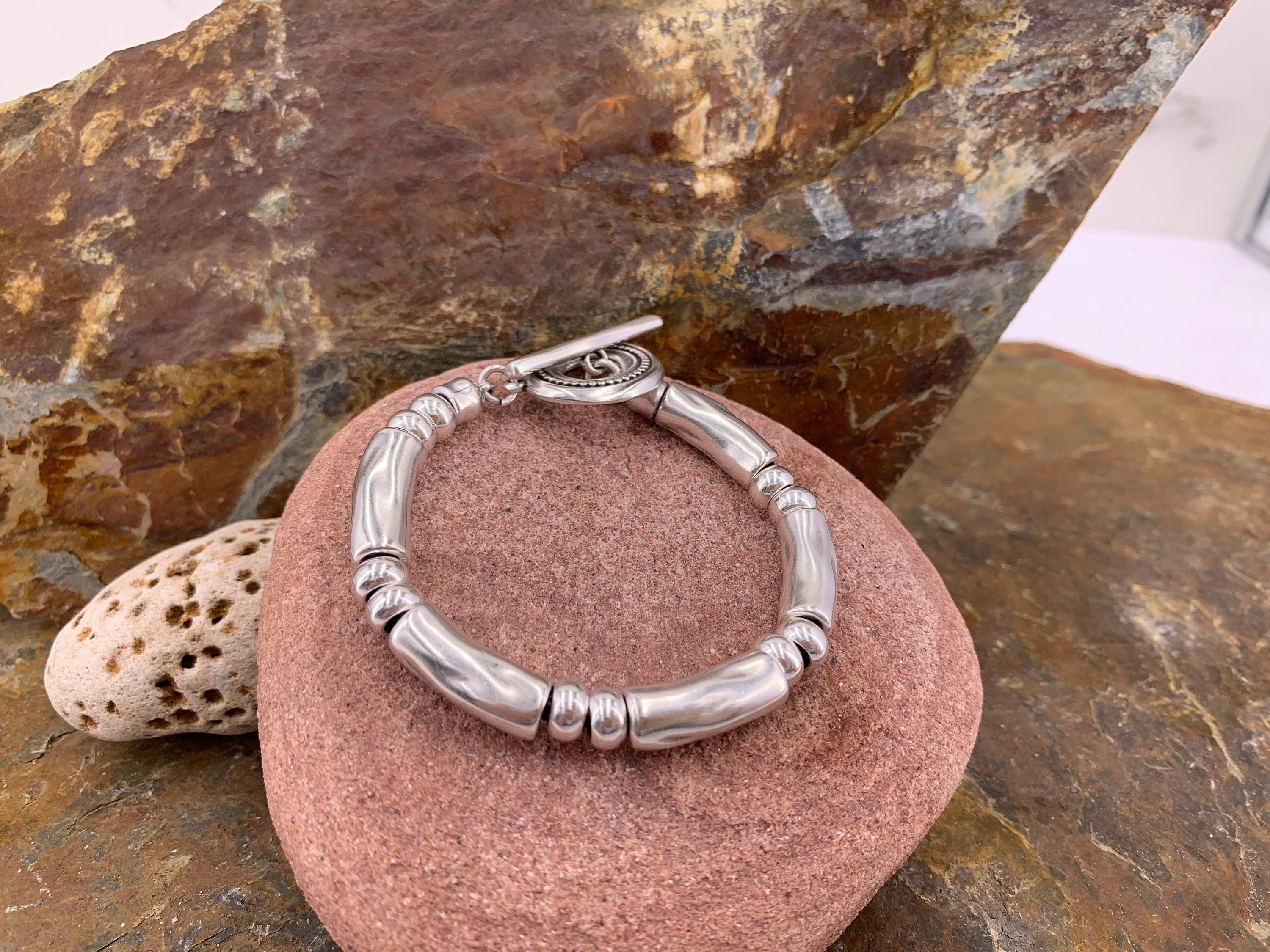 Thick silver bracelet with toggle clasp, chunky silver bracelet, heavyweight bracelet, unisex silver bracelet, bold bracelet, unique gift