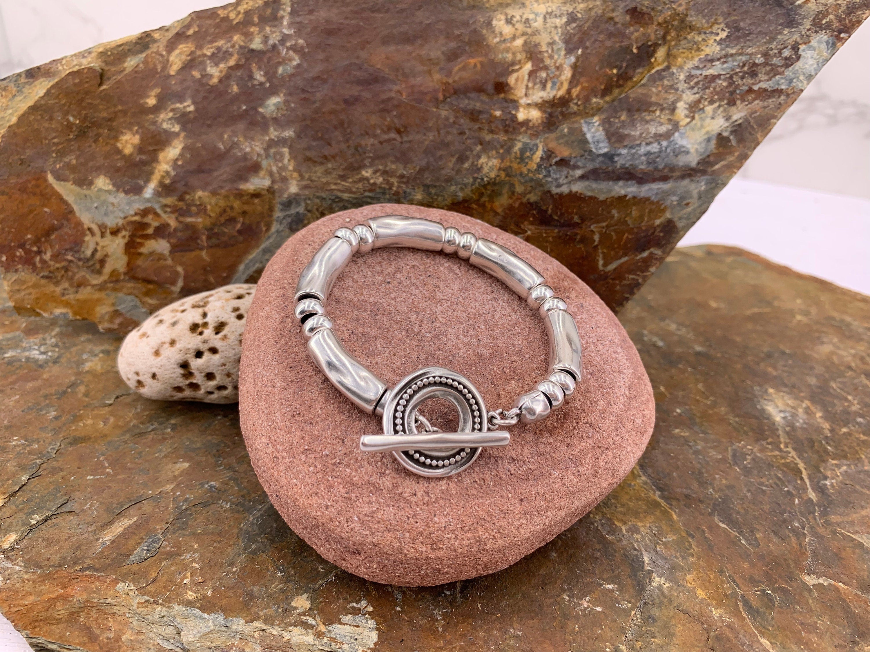 Thick silver bracelet with toggle clasp, chunky silver bracelet, heavyweight bracelet, unisex silver bracelet, bold bracelet, unique gift