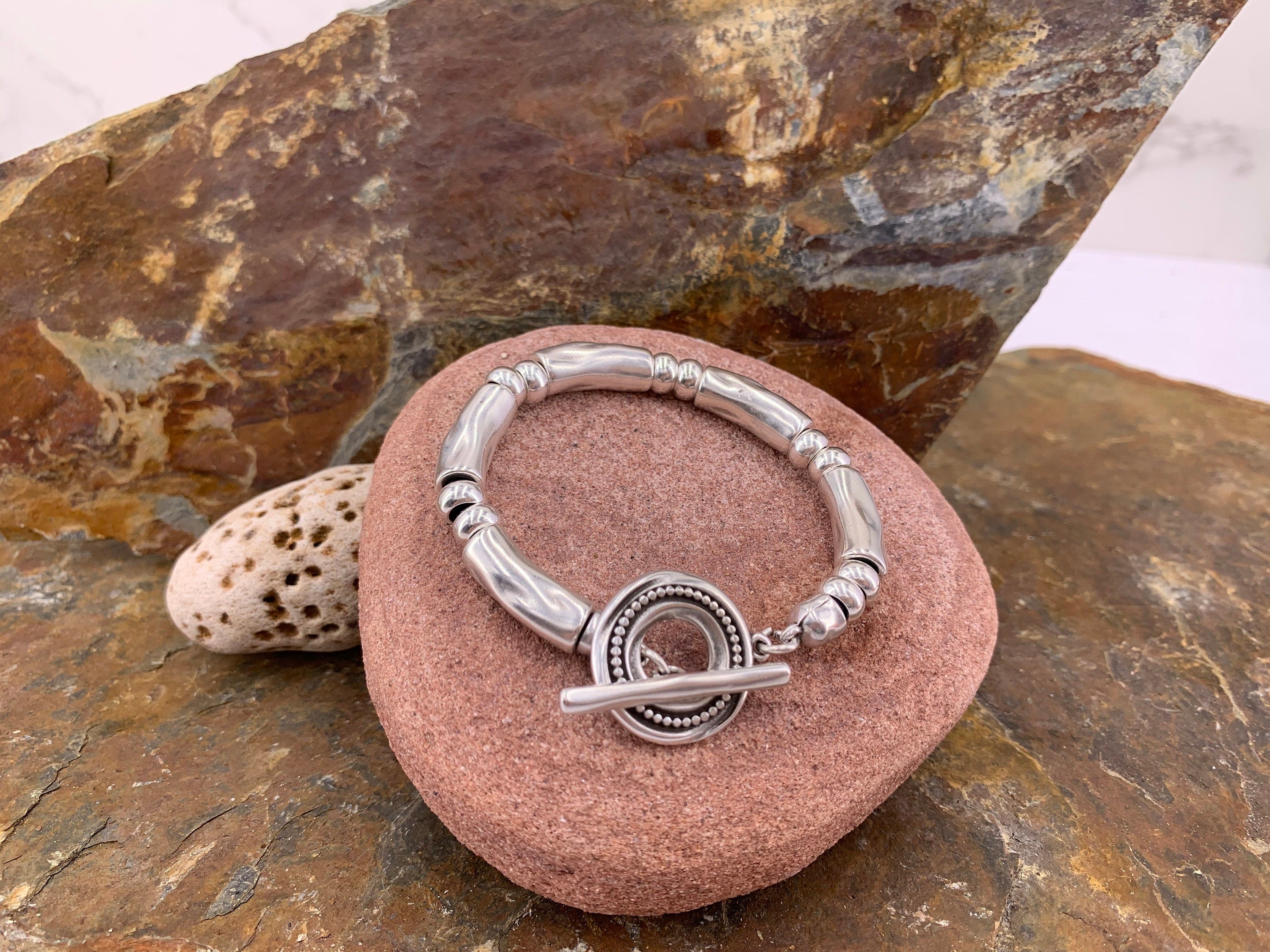 Thick silver bracelet with toggle clasp, chunky silver bracelet, heavyweight bracelet, unisex silver bracelet, bold bracelet, unique gift