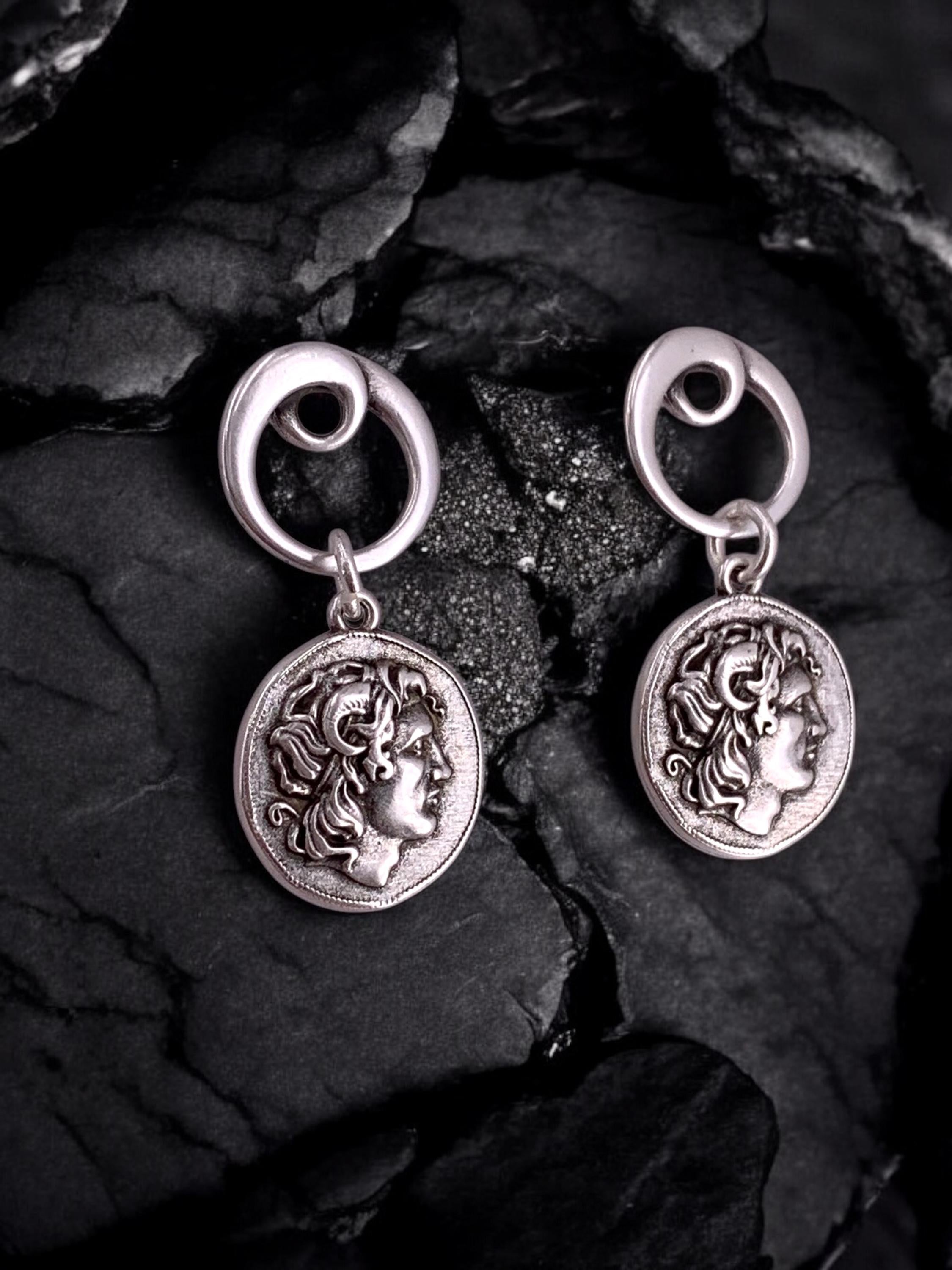 Dangle coins silver original design earrings, dropped silver earrings, coins earrings, statement earrings, gift for women, birthday present