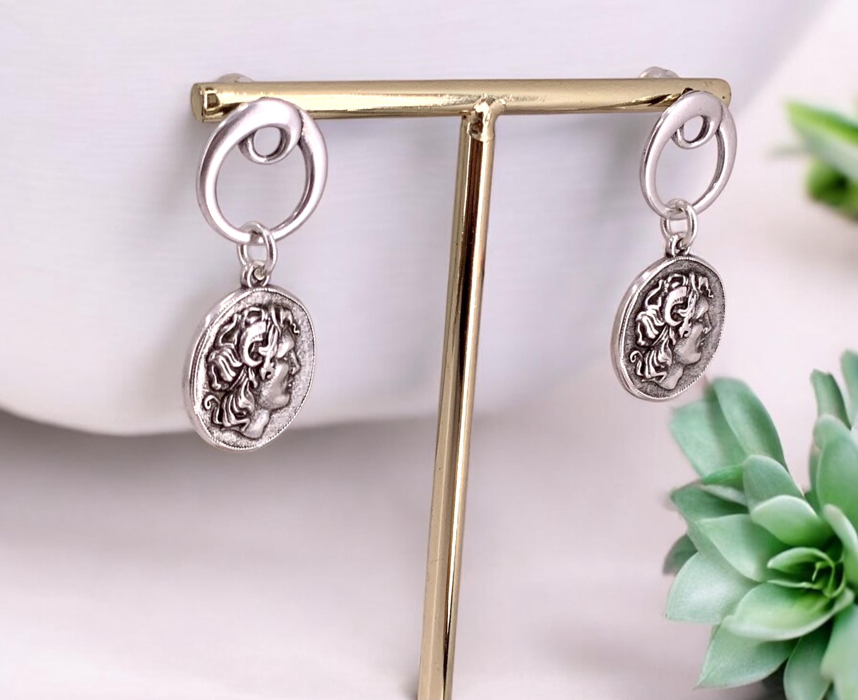 Dangle coins silver original design earrings, dropped silver earrings, coins earrings, statement earrings, gift for women, birthday present
