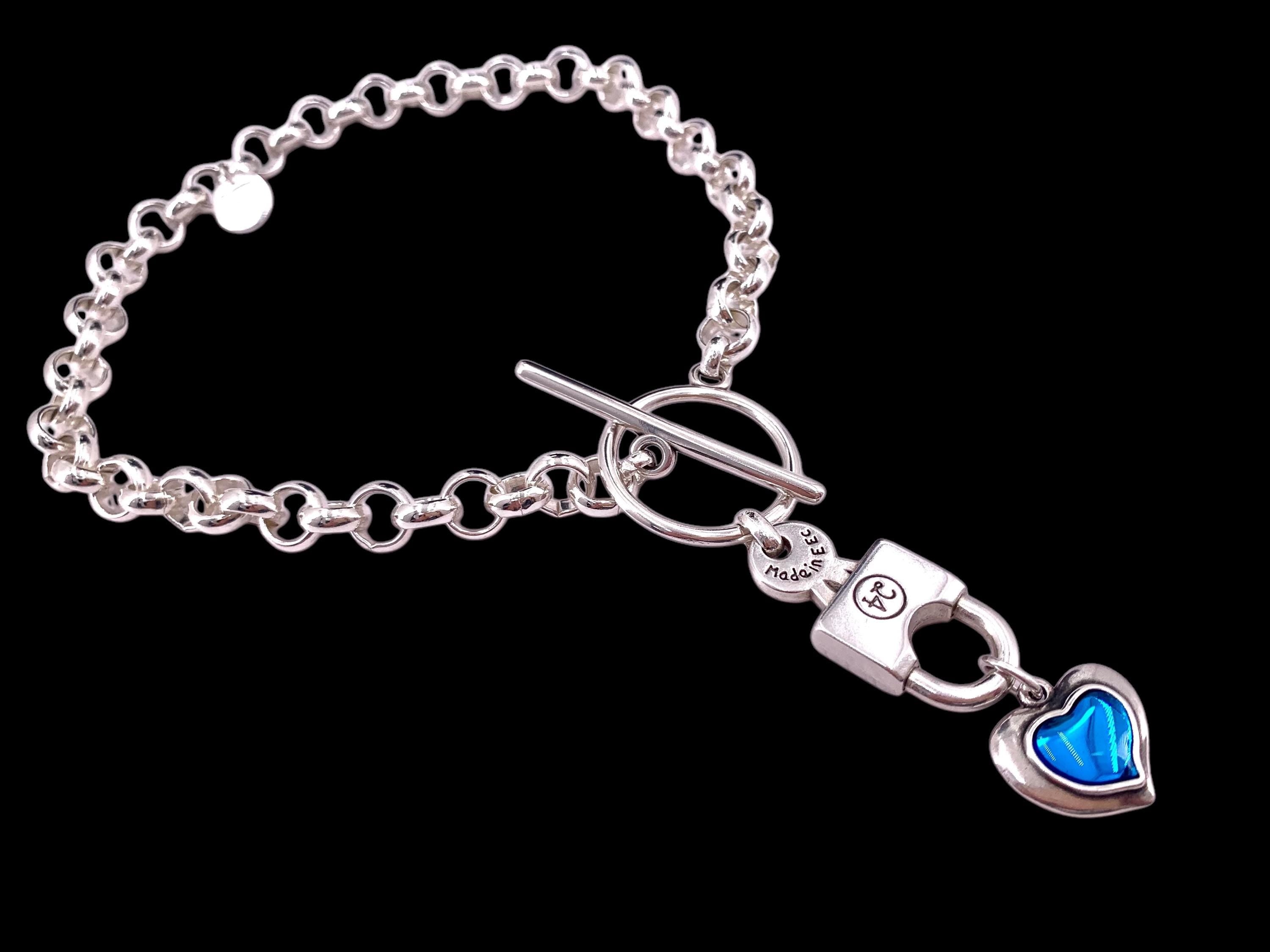 Chunky silver necklace with heart and padlock pendant and chunky silver chain, special gift for girlfriend, uno de 50 style, toggle necklace