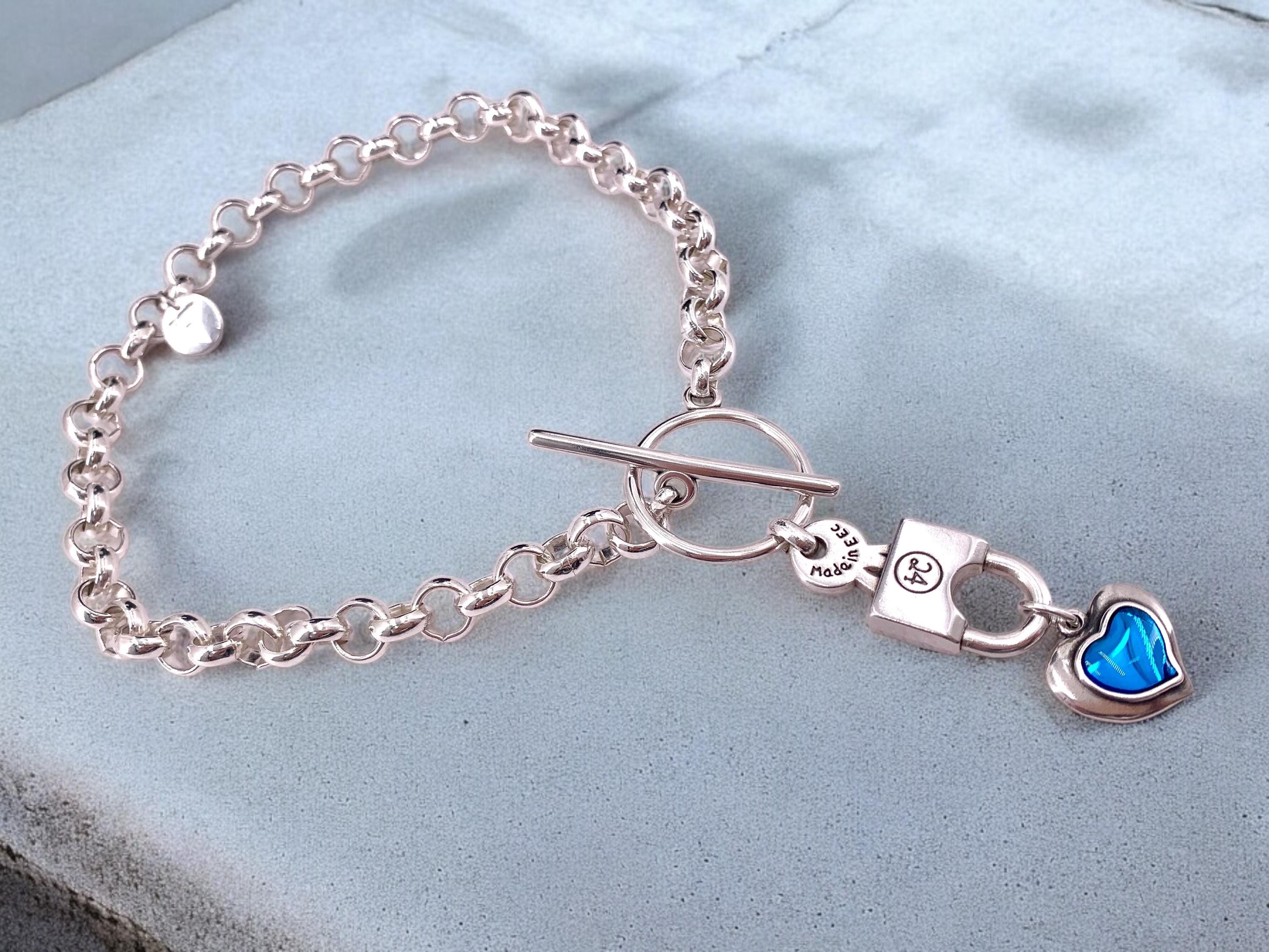Chunky silver necklace with heart and padlock pendant and chunky silver chain, special gift for girlfriend, uno de 50 style, toggle necklace