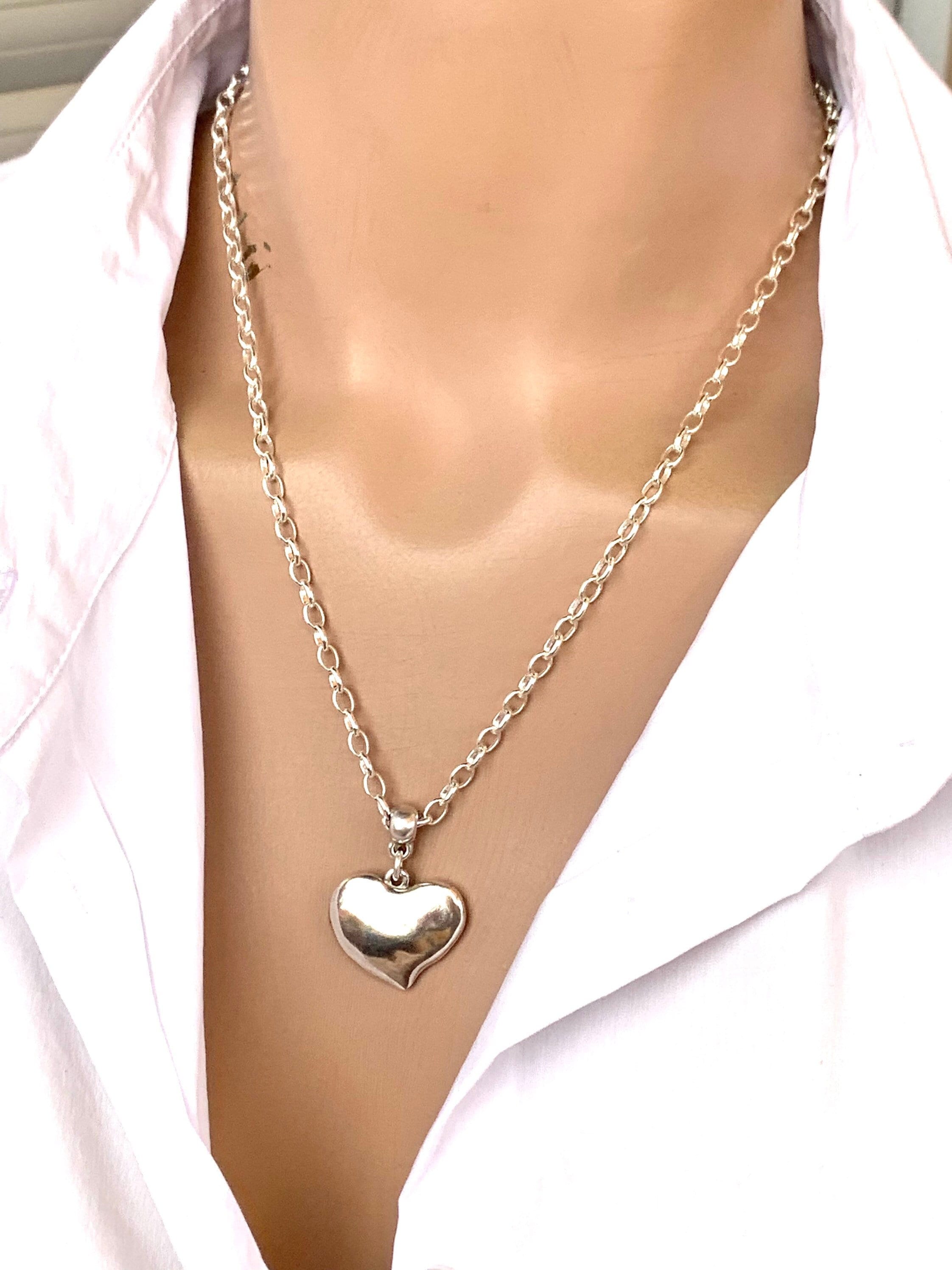 chunky chain necklace, heart pendant necklace, silver necklace, boho necklace, style, boho jewelry, silver chain choker, gift
