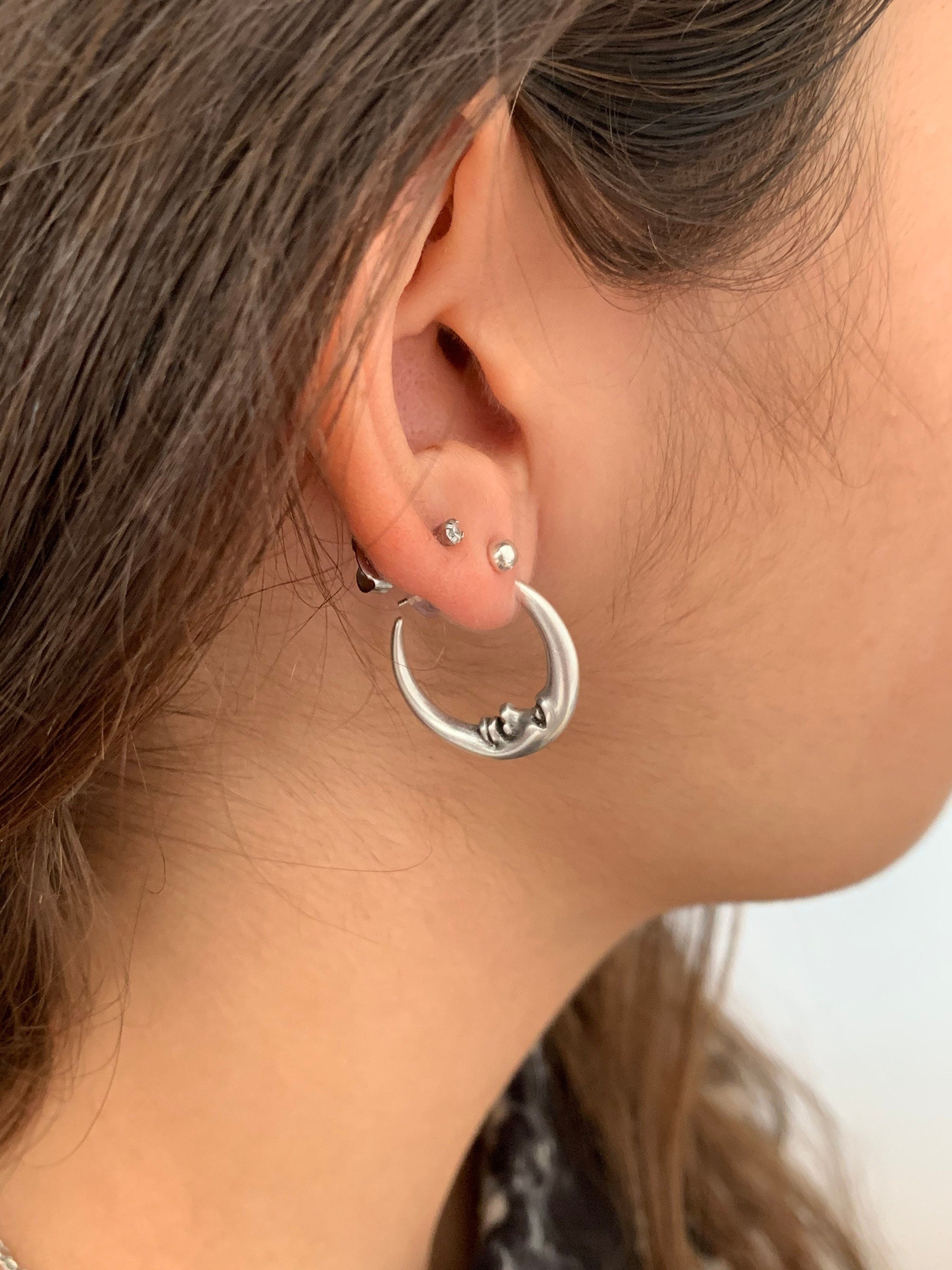 Crescent Moon Hoop Earrings – Gold Plated – Boho Everyday Jewelry – Handmade Kukuri Design