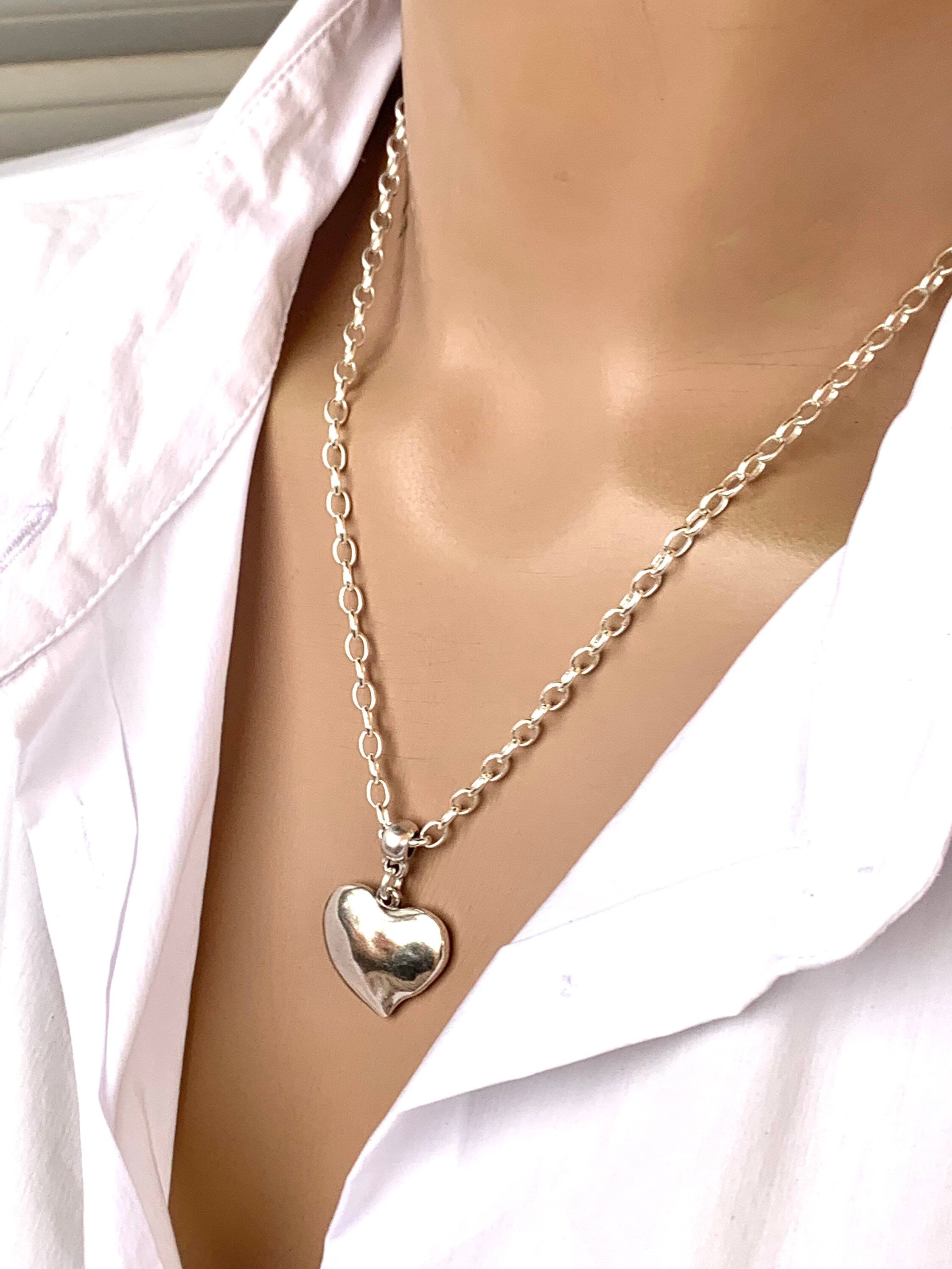 chunky chain necklace, heart pendant necklace, silver necklace, boho necklace, style, boho jewelry, silver chain choker, gift