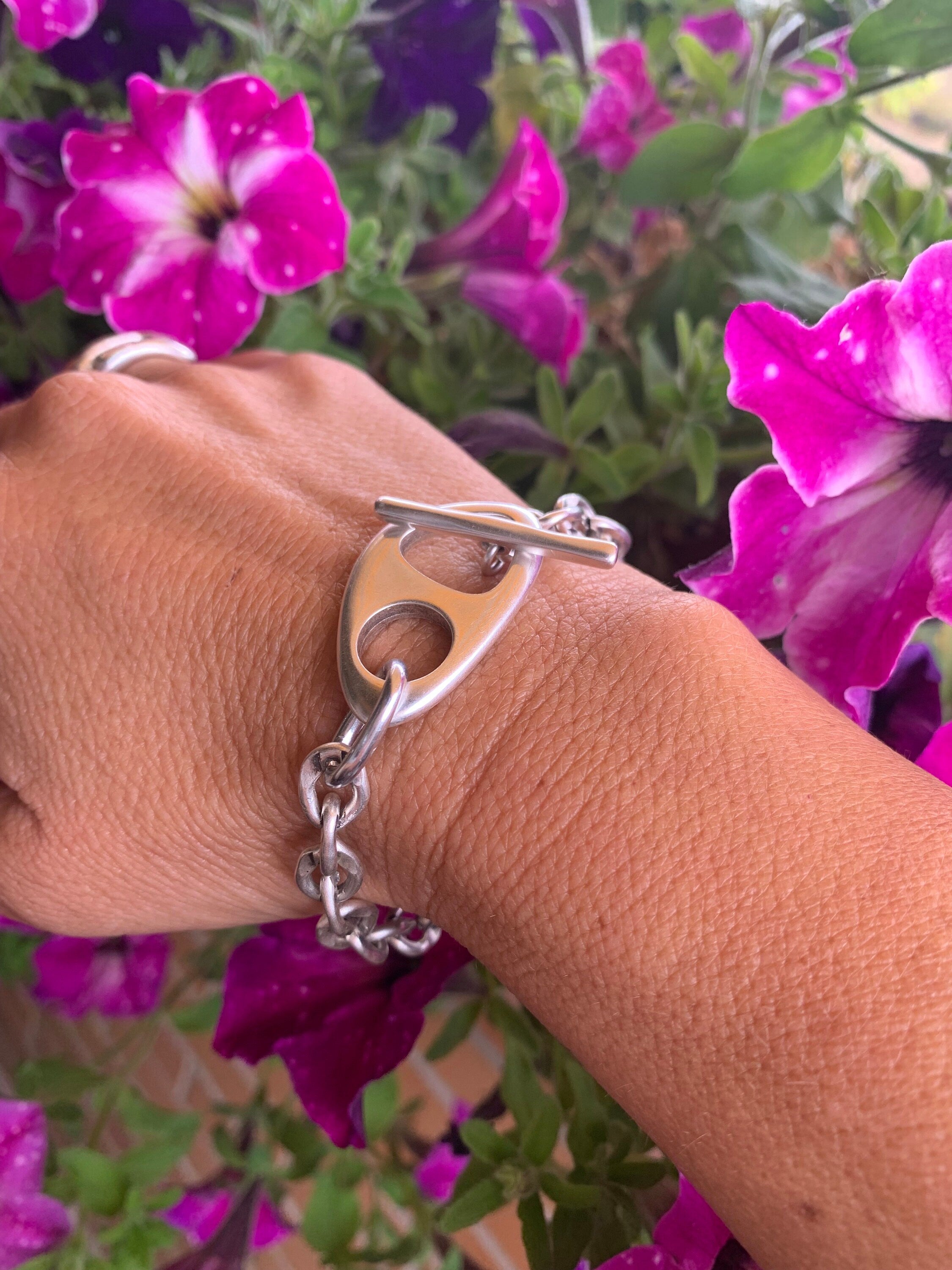 Chunky silver chain toggle bracelet, statement bracelet, thick chain bracelet, bold bracelet, bulky bracelet, gift for her, uno de 50 style