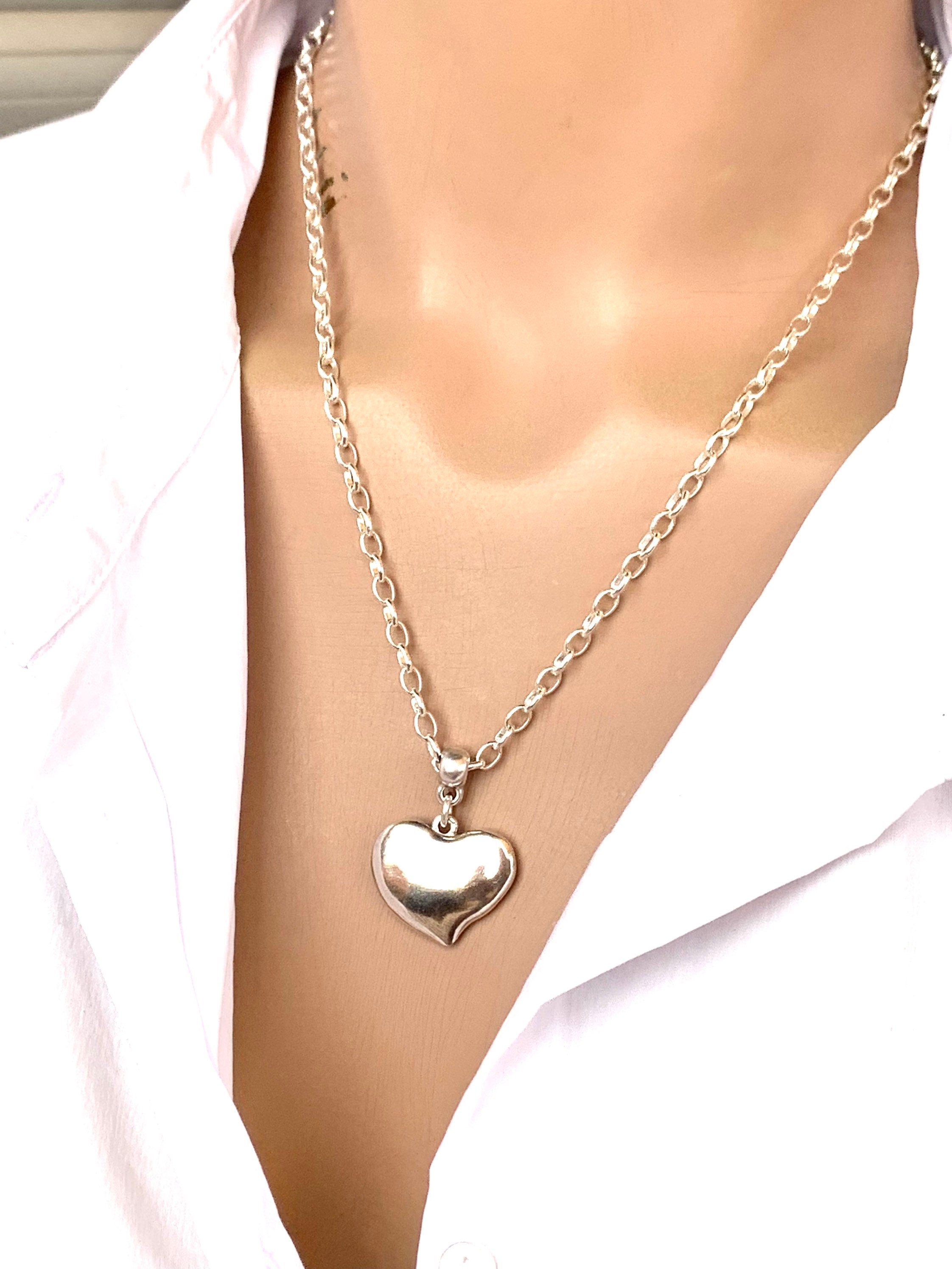 chunky chain necklace, heart pendant necklace, silver necklace, boho necklace, style, boho jewelry, silver chain choker, gift