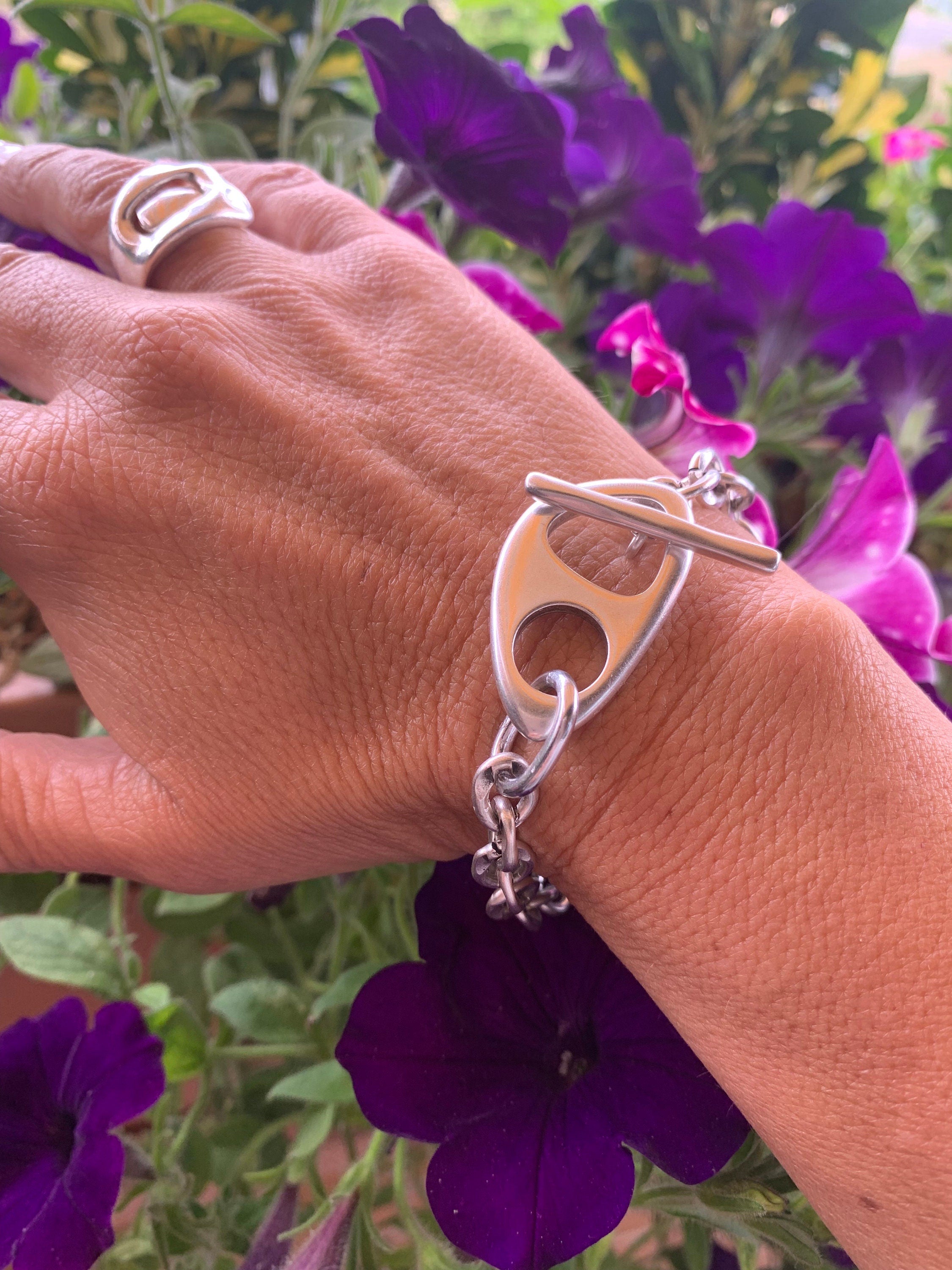 Chunky silver chain toggle bracelet, statement bracelet, thick chain bracelet, bold bracelet, bulky bracelet, gift for her, uno de 50 style