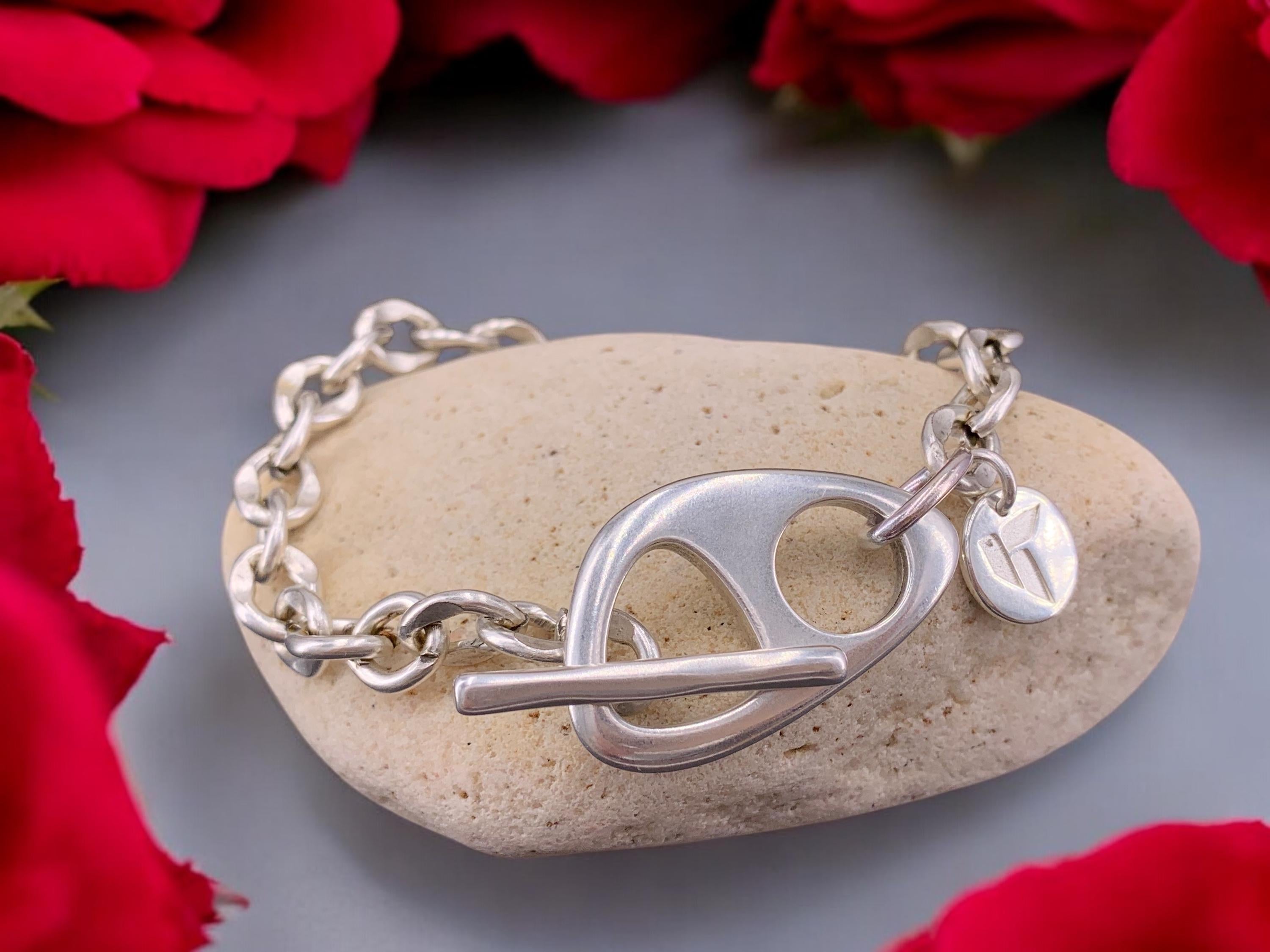 Chunky silver chain toggle bracelet, statement bracelet, thick chain bracelet, bold bracelet, bulky bracelet, gift for her, uno de 50 style