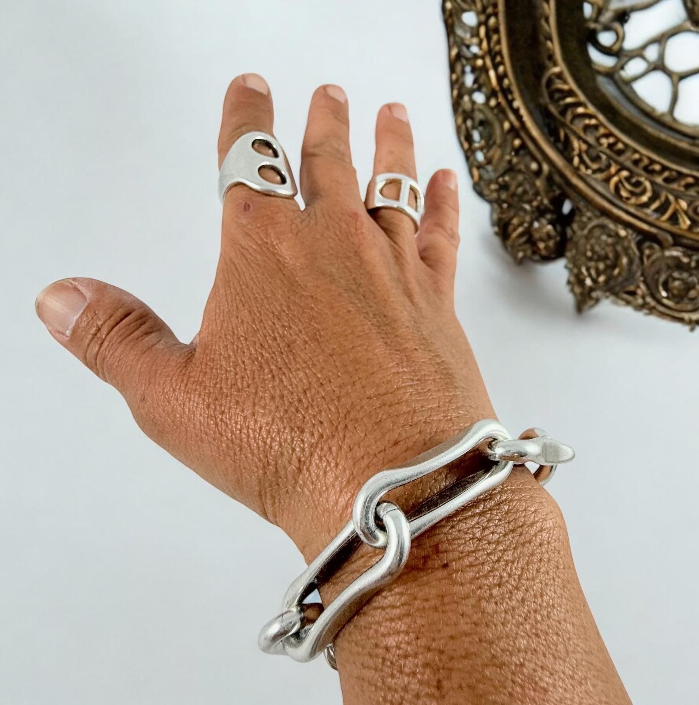 Chunky silver chain bracelet, silver bold bracelet, lightweight bracelet, thick link bracelet, uno de 50 style, statement big link bracelet