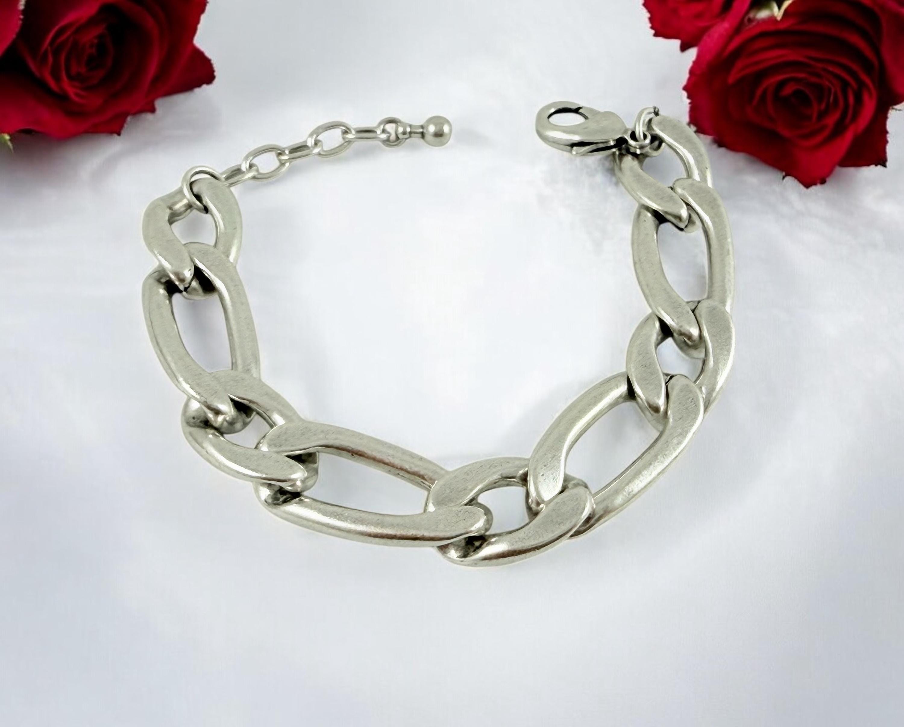 Chunky silver chain bracelet, silver bold bracelet, lightweight bracelet, thick link bracelet, uno de 50 style, statement big link bracelet