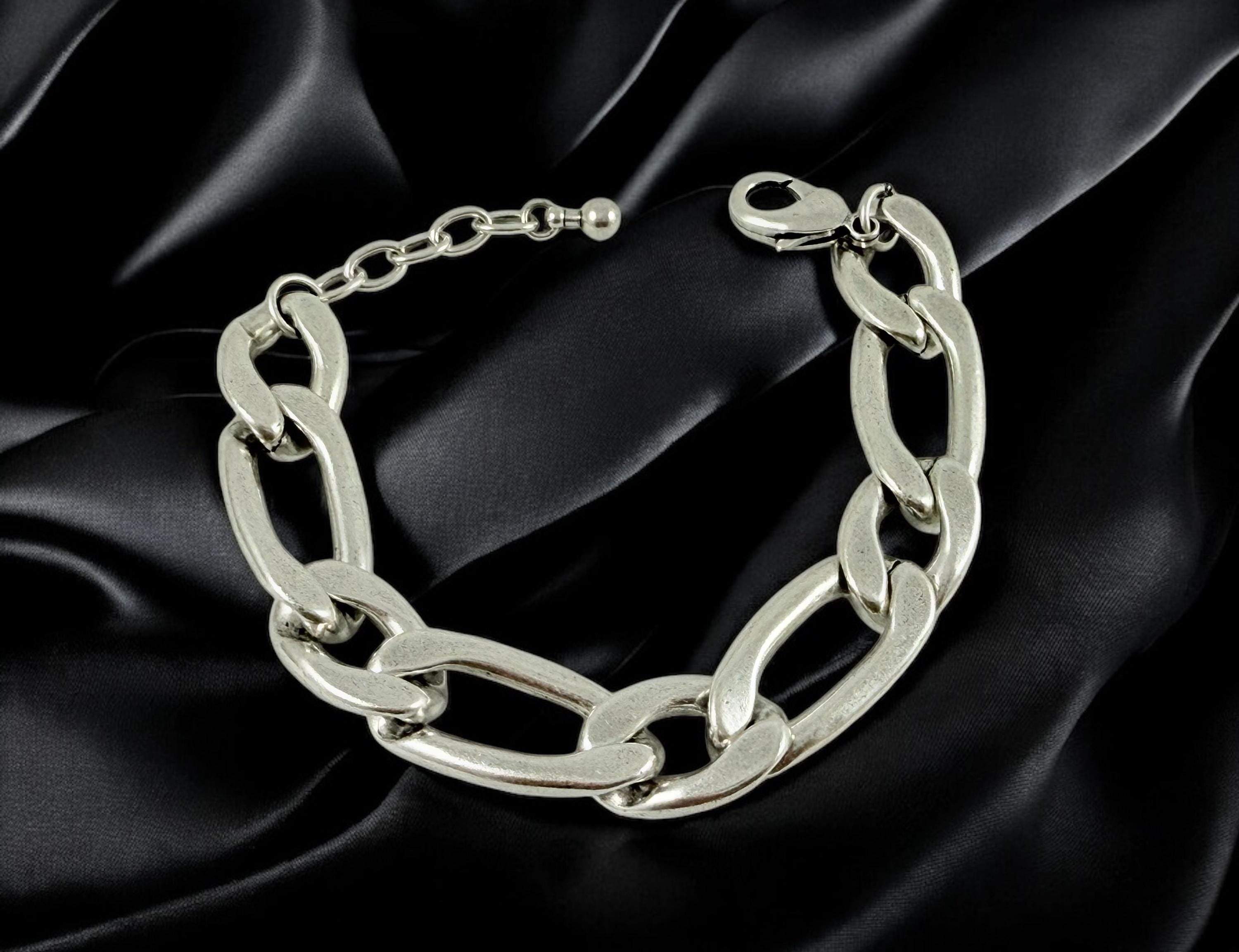 Chunky silver chain bracelet, silver bold bracelet, lightweight bracelet, thick link bracelet, uno de 50 style, statement big link bracelet